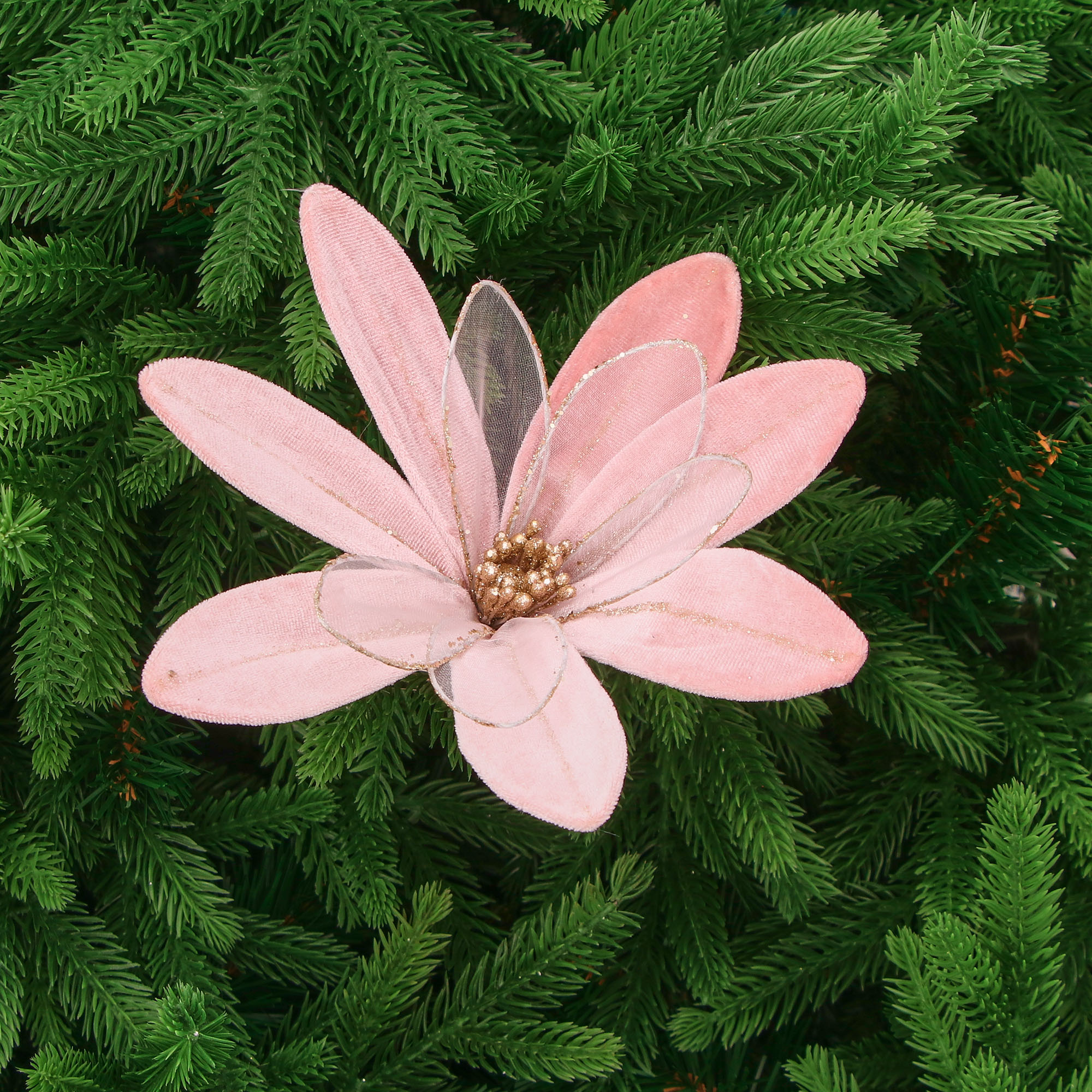 Цветок на клипсе Due Esse Christmas розовый 18 см - фото 3