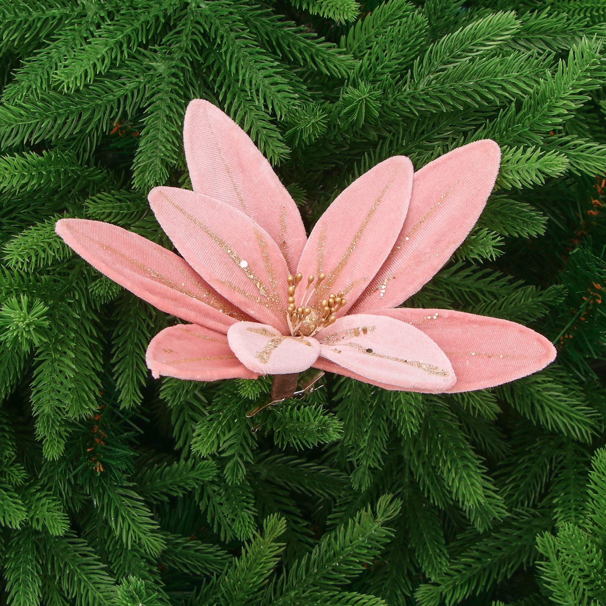 Цветок на клипсе Due Esse Christmas розовый 20 см - фото 3