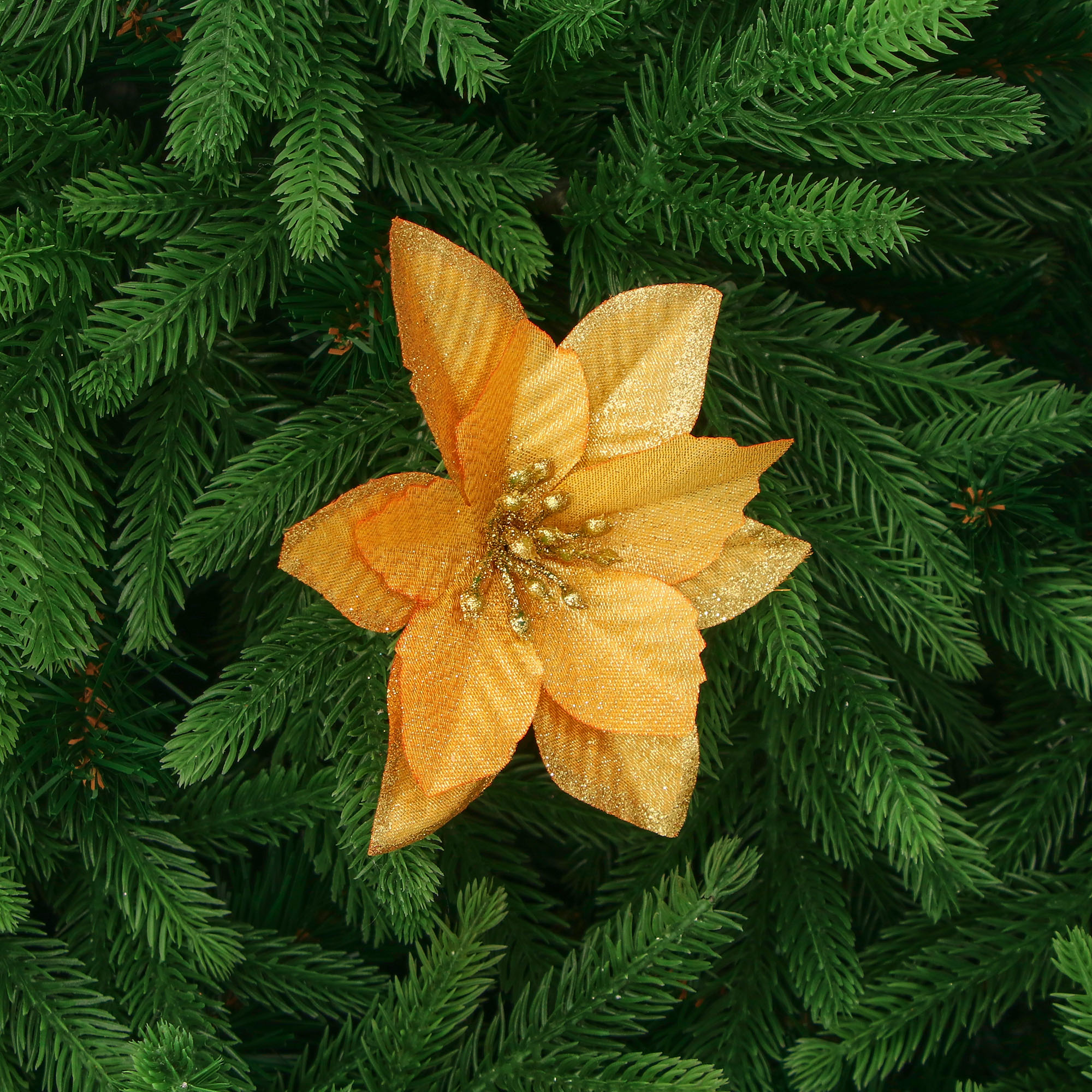 Цветок декоративный Due Esse Christmas золотой на клипсе 13 см - фото 3