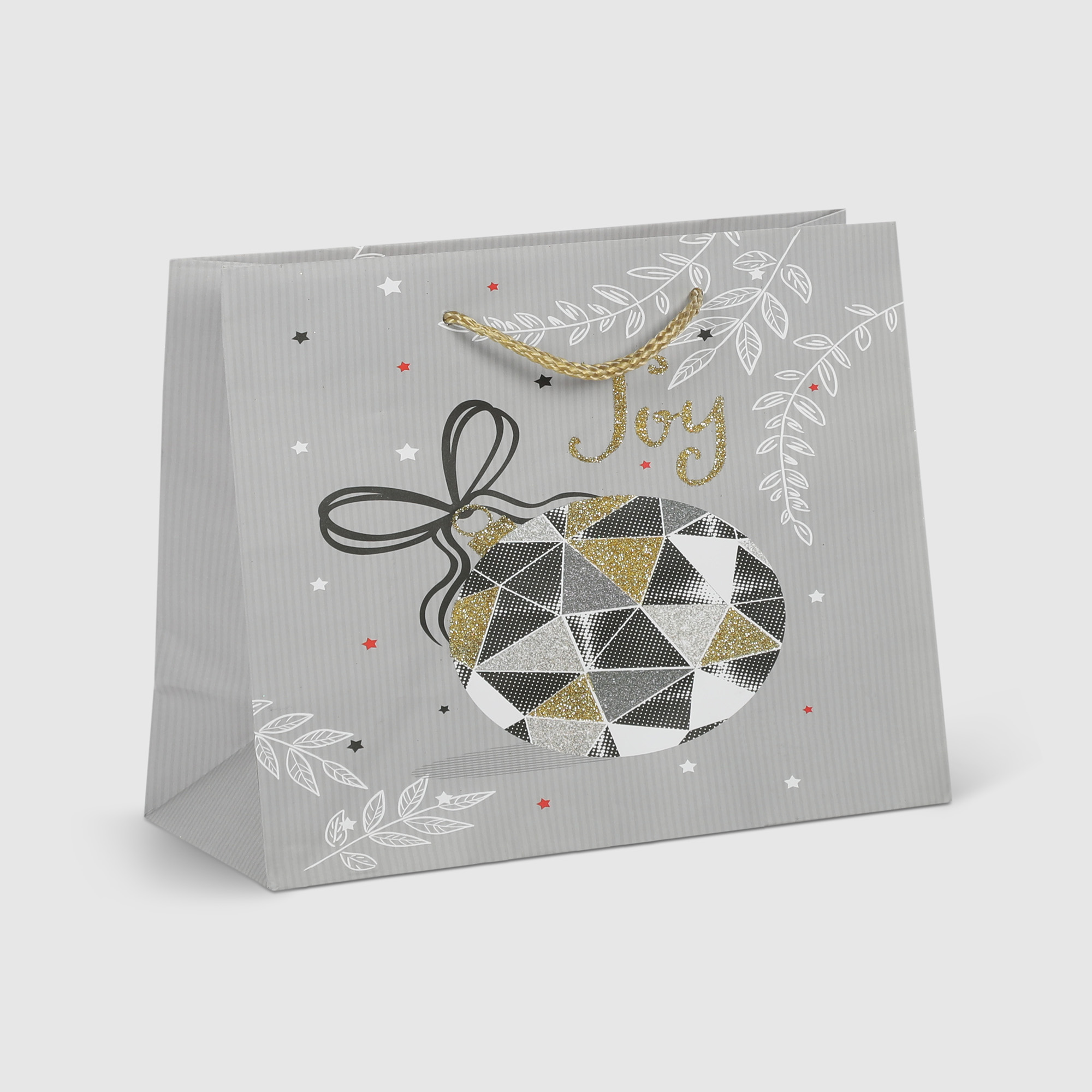 Пакет подарочный Due Esse Christmas glitterata 23x10x18 см, цвет серый