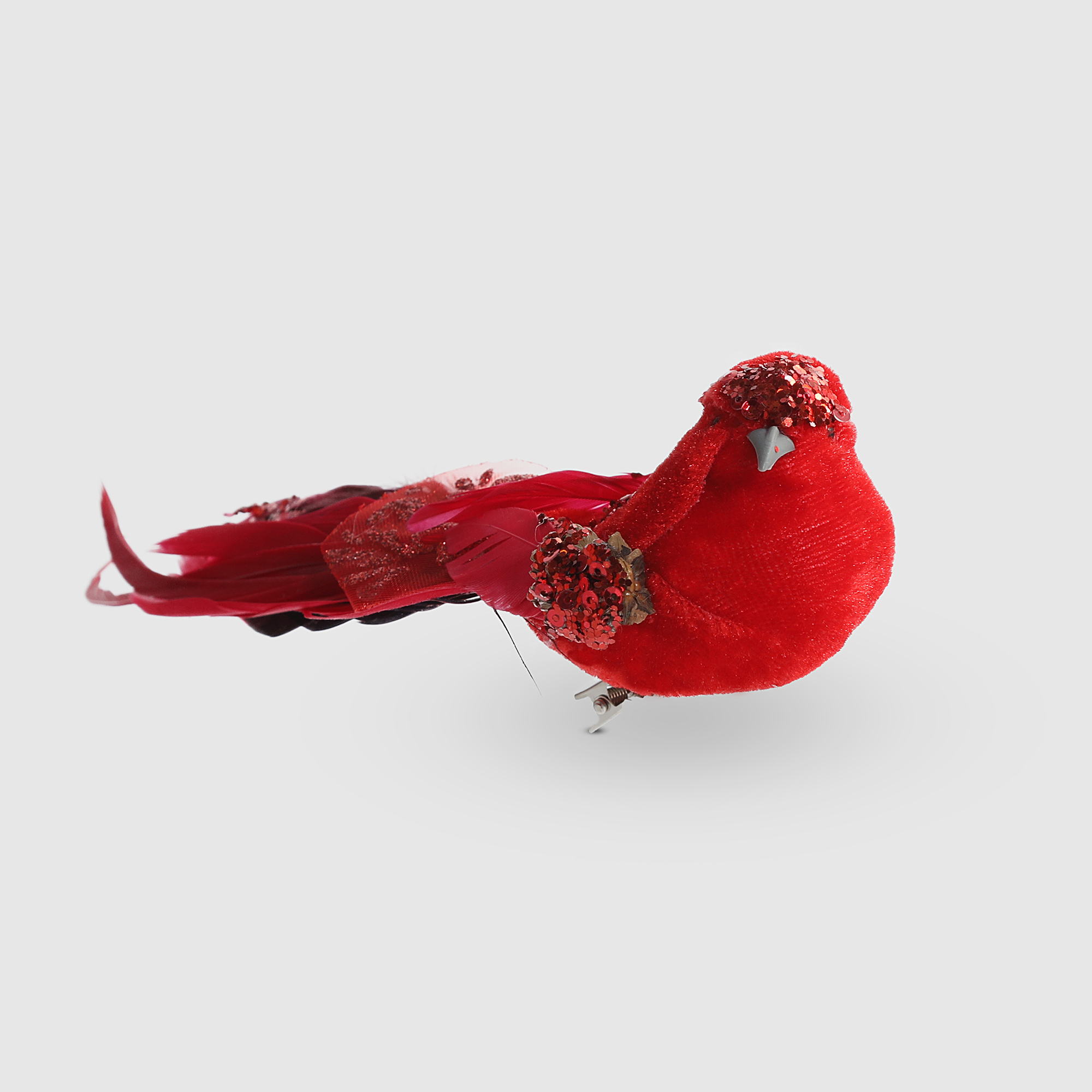 Птица декоративная Due Esse Christmas на клипсе красная 18 см, цвет красный - фото 1