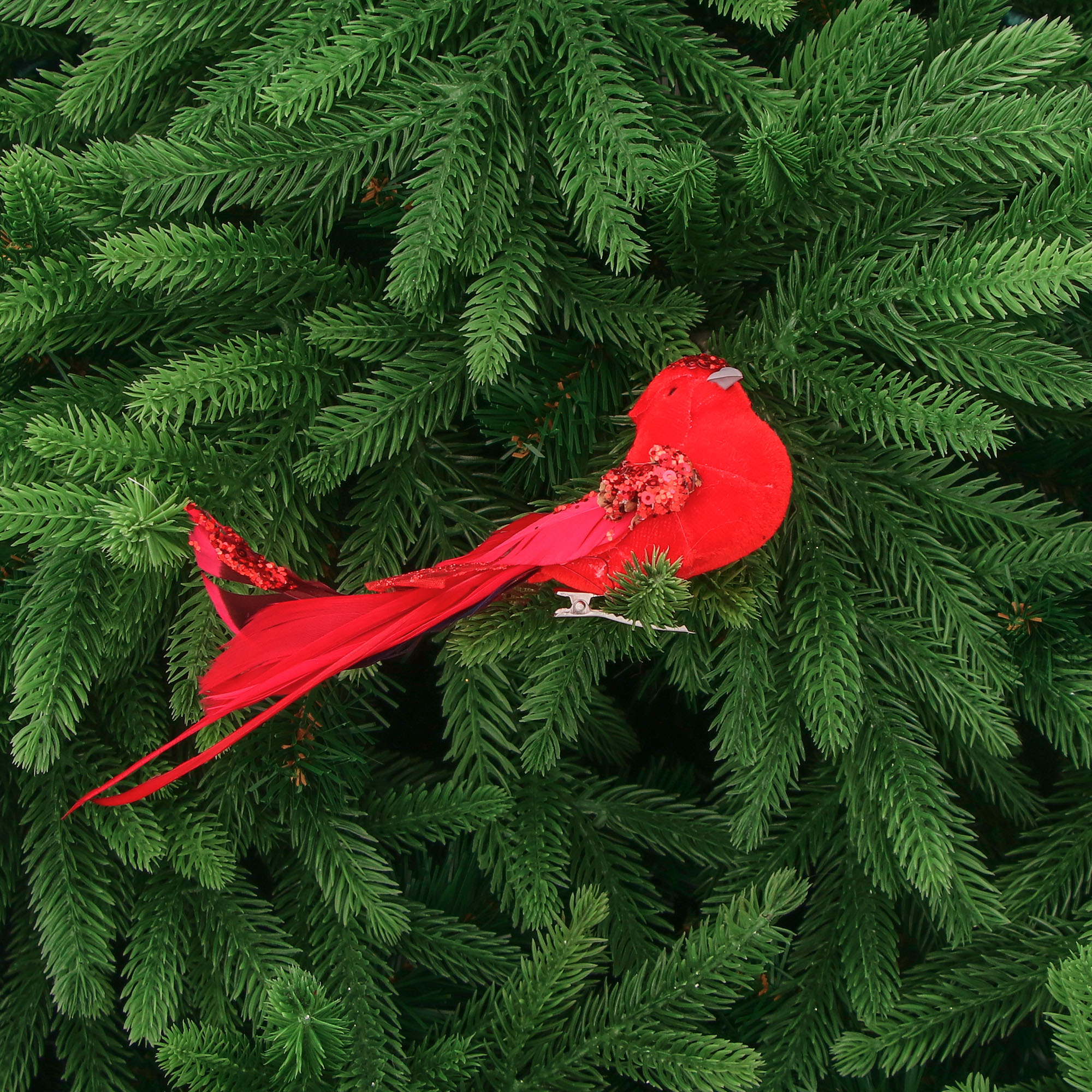 Птица декоративная Due Esse Christmas на клипсе красная 18 см, цвет красный - фото 2