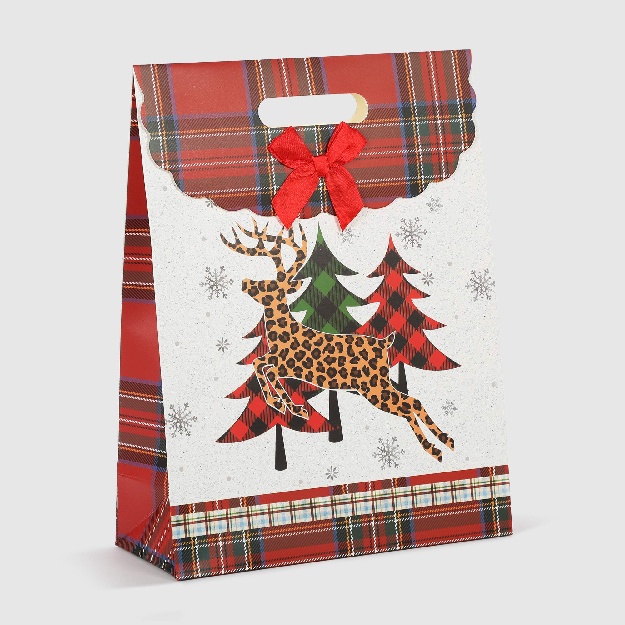 Пакет подарочный Due Esse Christmas decoro scozzese 24x10x32 см, цвет красный - фото 1