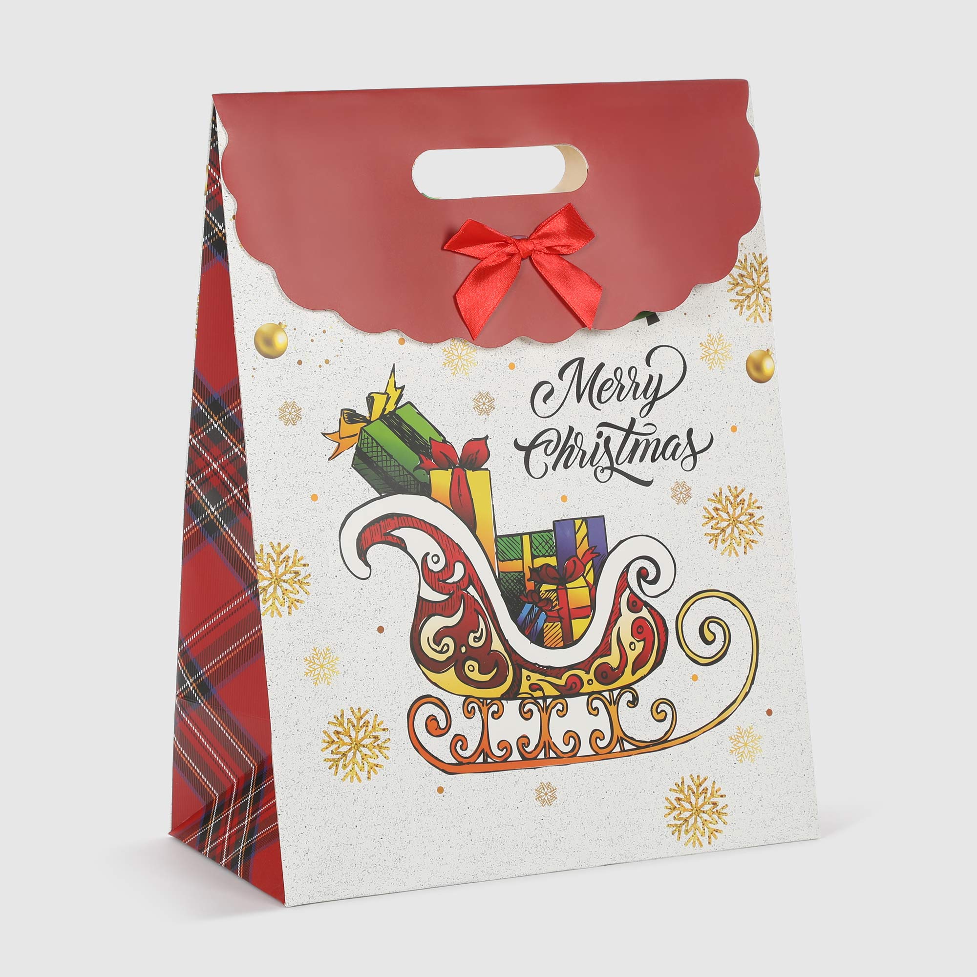 Пакет подарочный Due Esse Christmas decoro scozzese 28x15x37 см, цвет красный