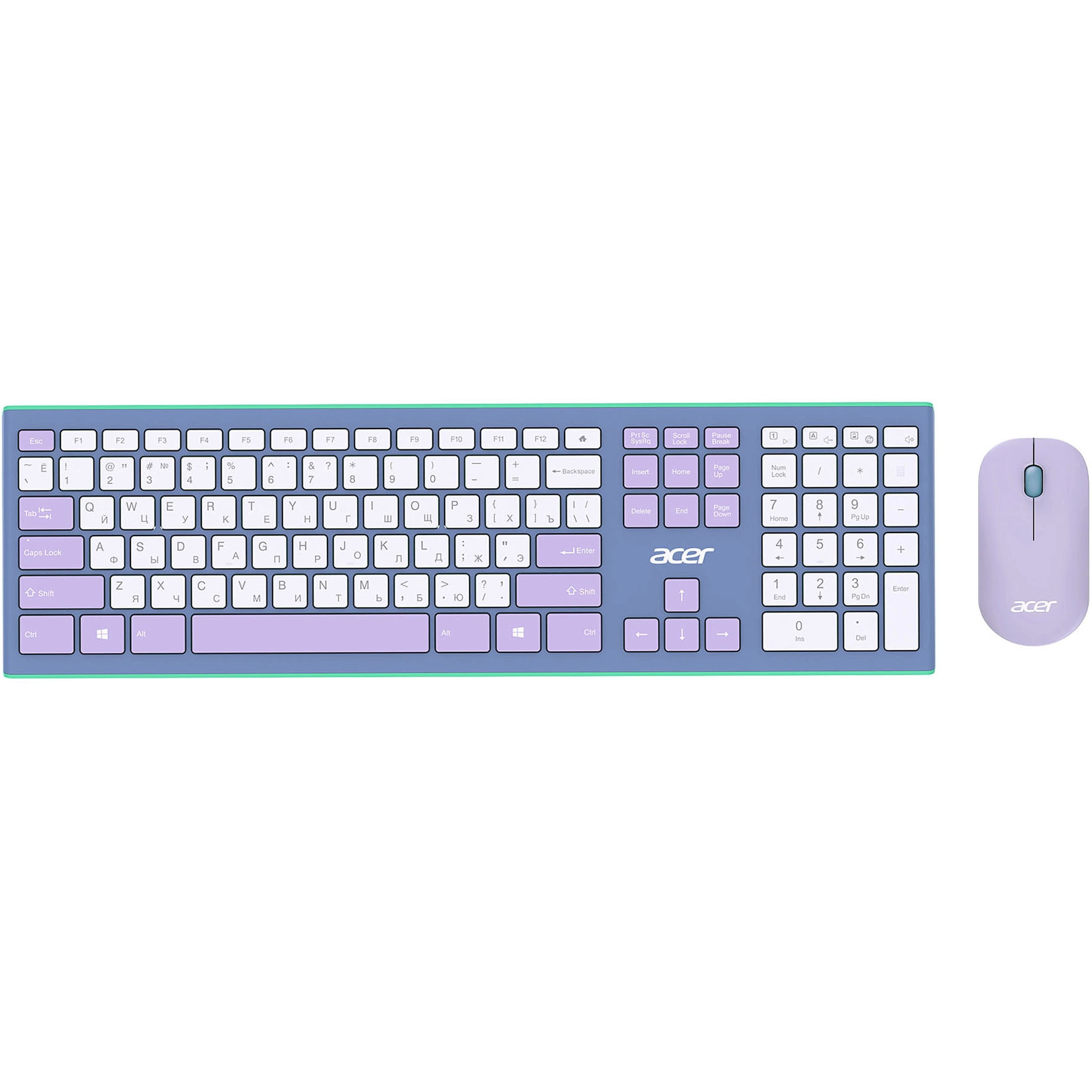 цена Комплект клавиатуры и мыши Acer OCC200 зеленый, фиолетовый