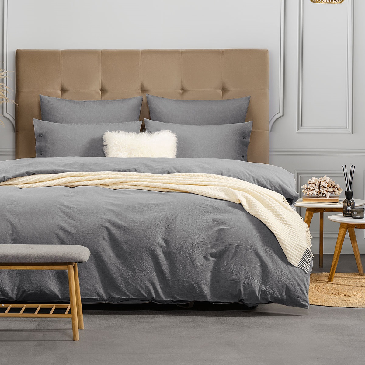 Комплект постельного белья Prime Prive Смоген Двуспальный евро тёмно-серый, размер Евро - фото 1