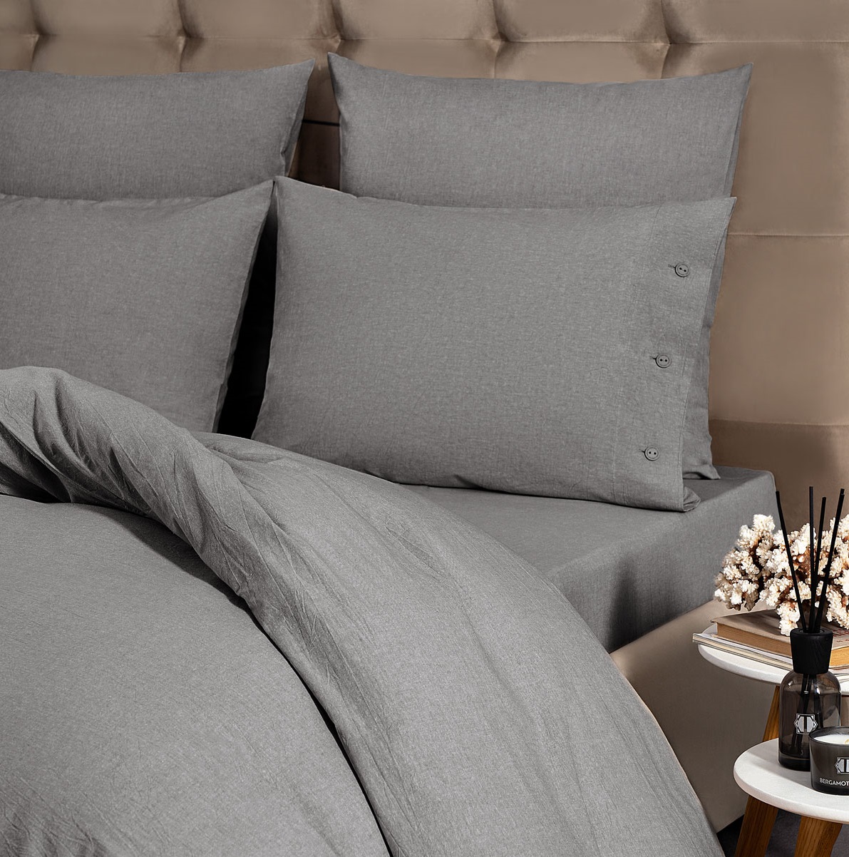 Комплект постельного белья Prime Prive Смоген Двуспальный кинг сайз тёмно-серый, размер Кинг сайз - фото 3