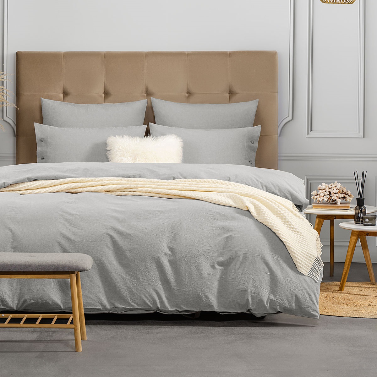 Комплект постельного белья Prime Prive Смоген Двуспальный кинг сайз светло-серый, размер Кинг сайз - фото 1