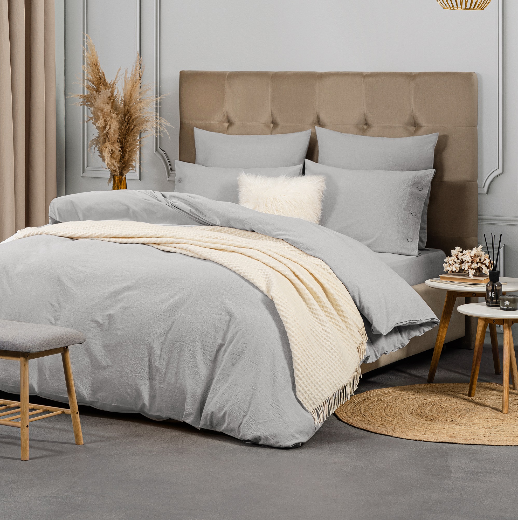Комплект постельного белья Prime Prive Смоген Двуспальный кинг сайз светло-серый, размер Кинг сайз - фото 2