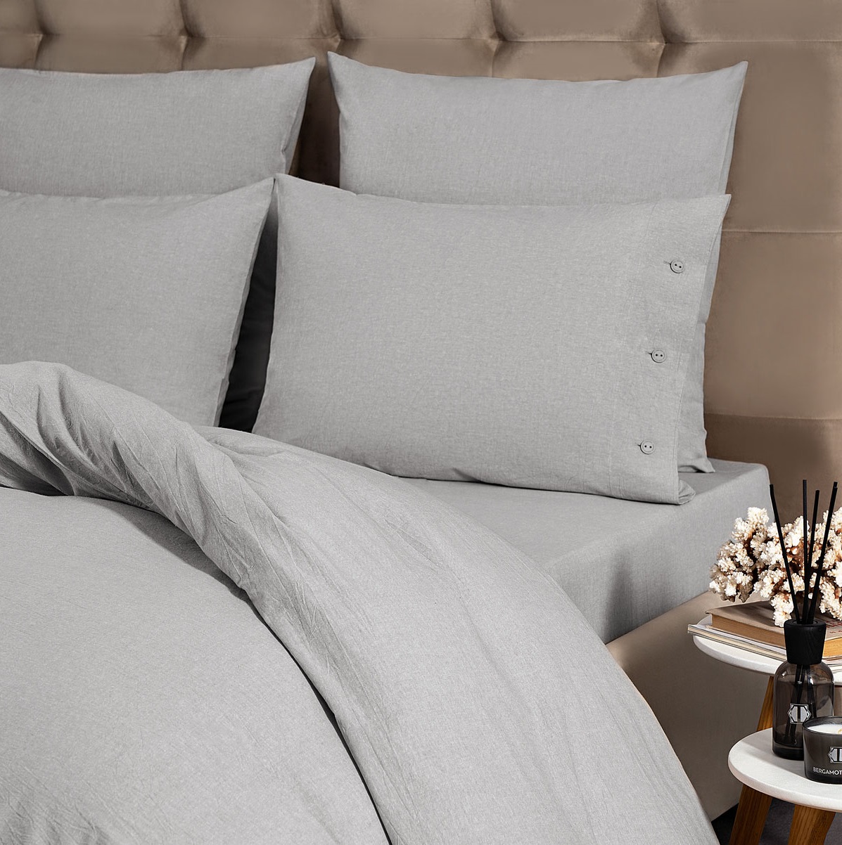 Комплект постельного белья Prime Prive Смоген Двуспальный кинг сайз светло-серый, размер Кинг сайз - фото 3