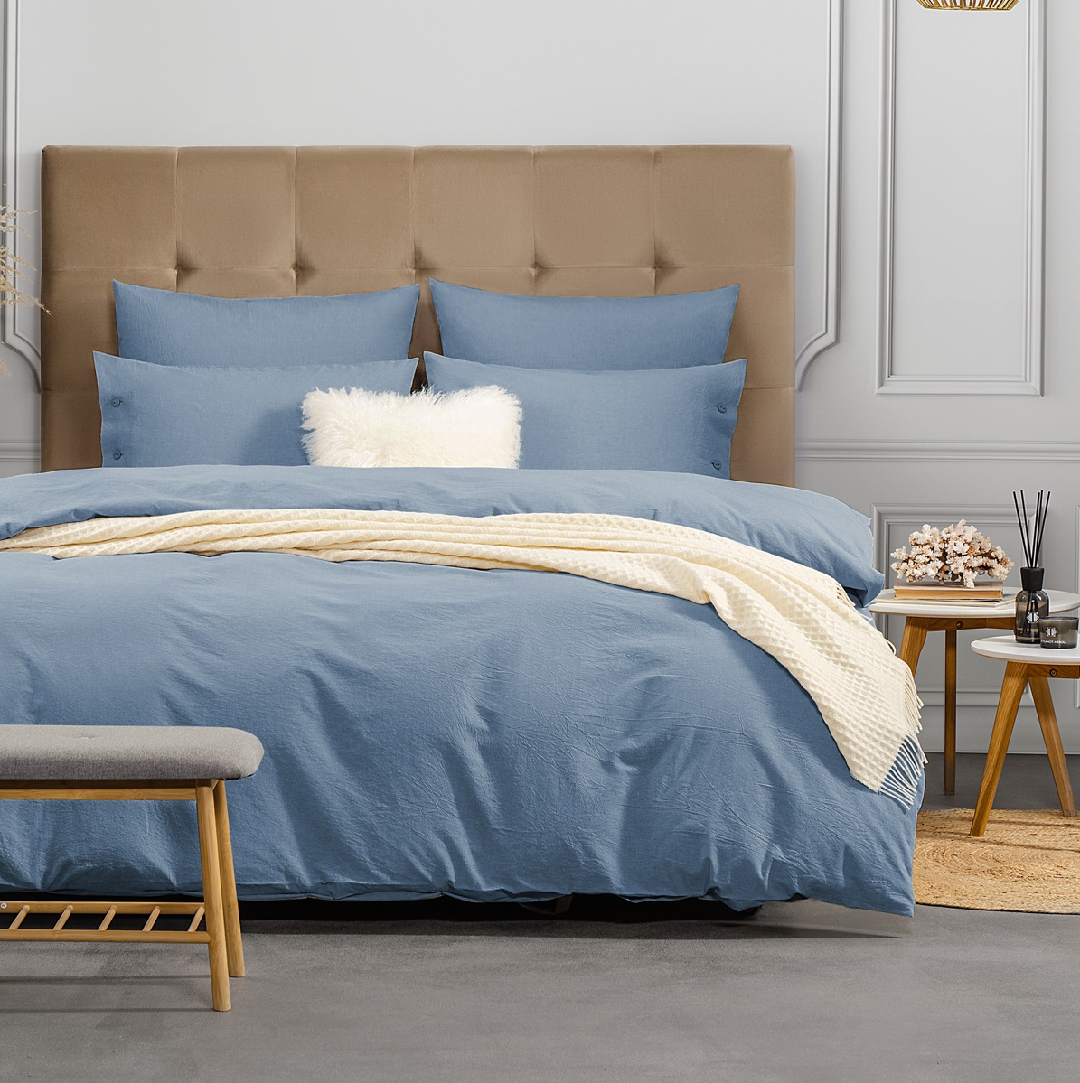 Комплект постельного белья Prime Prive Смоген Двуспальный кинг сайз голубой, размер Кинг сайз