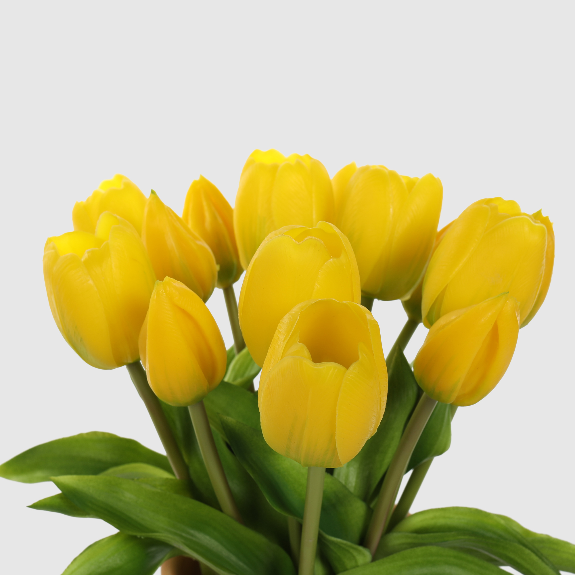 Букет тюльпанов Конэко-О 10146x2 в коричневом кашпо 28 см, цвет желтый - фото 2