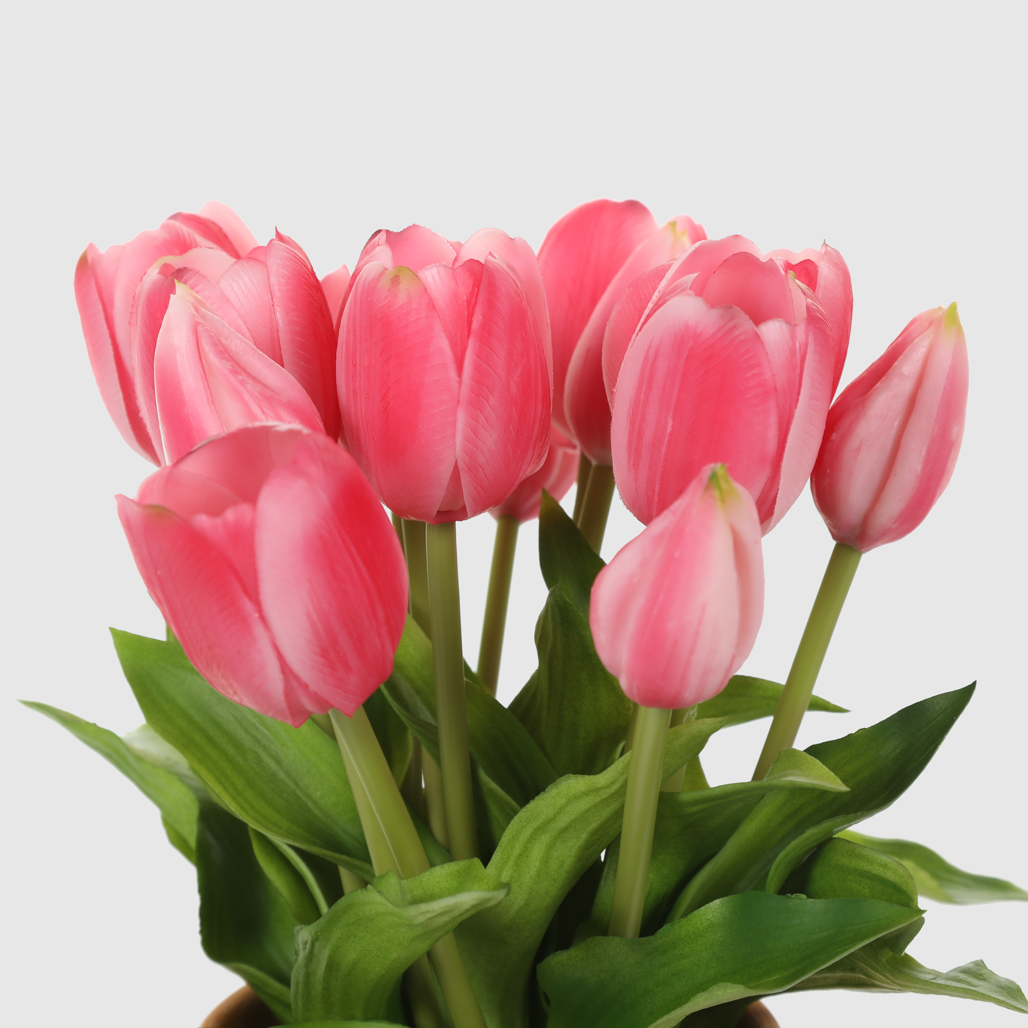 Букет тюльпанов Конэко-О 10147x3 в коричневом кашпо 28 см, цвет розовый - фото 2