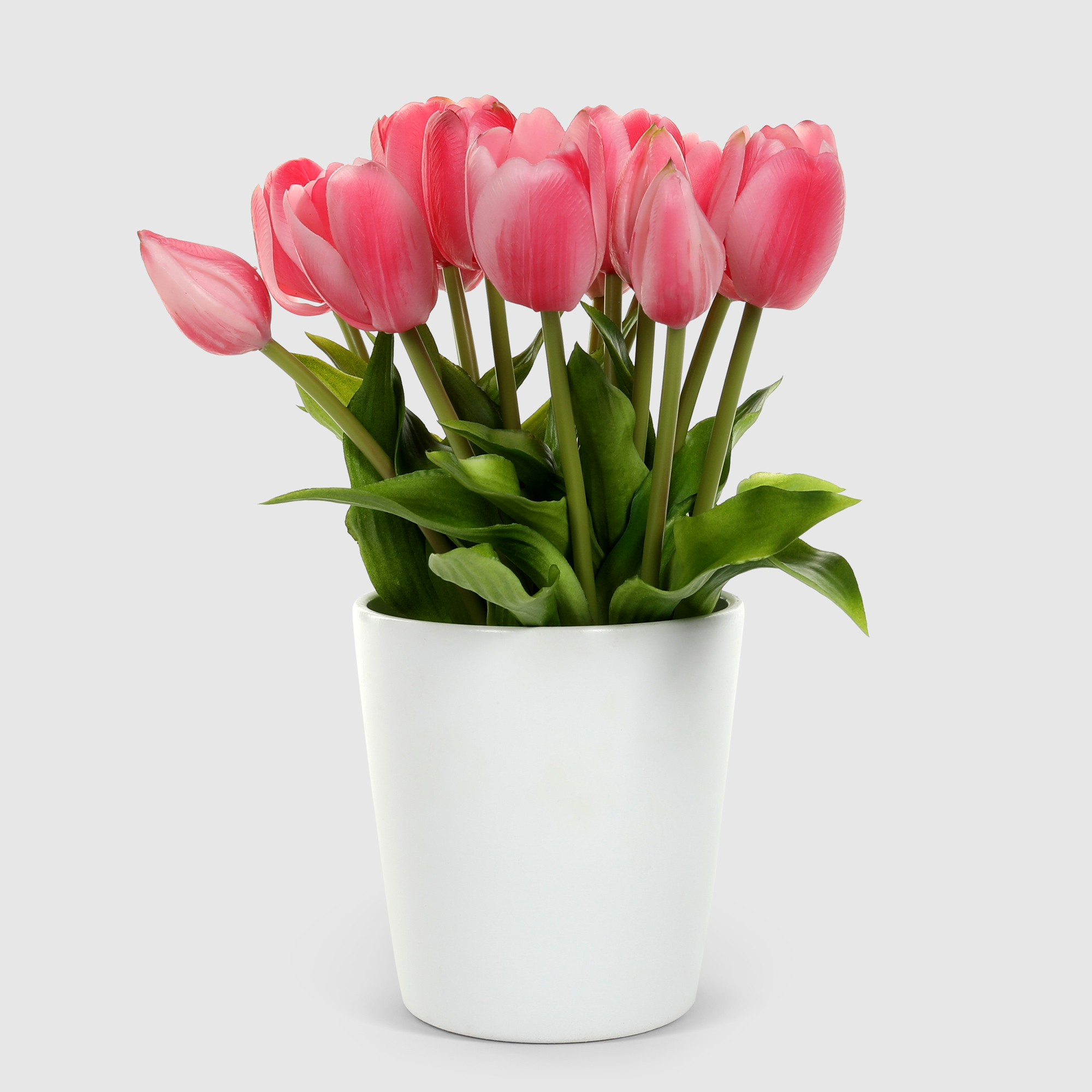 Букет тюльпанов Конэко-О 10147_x3 в белом кашпо 28 см, цвет розовый - фото 1