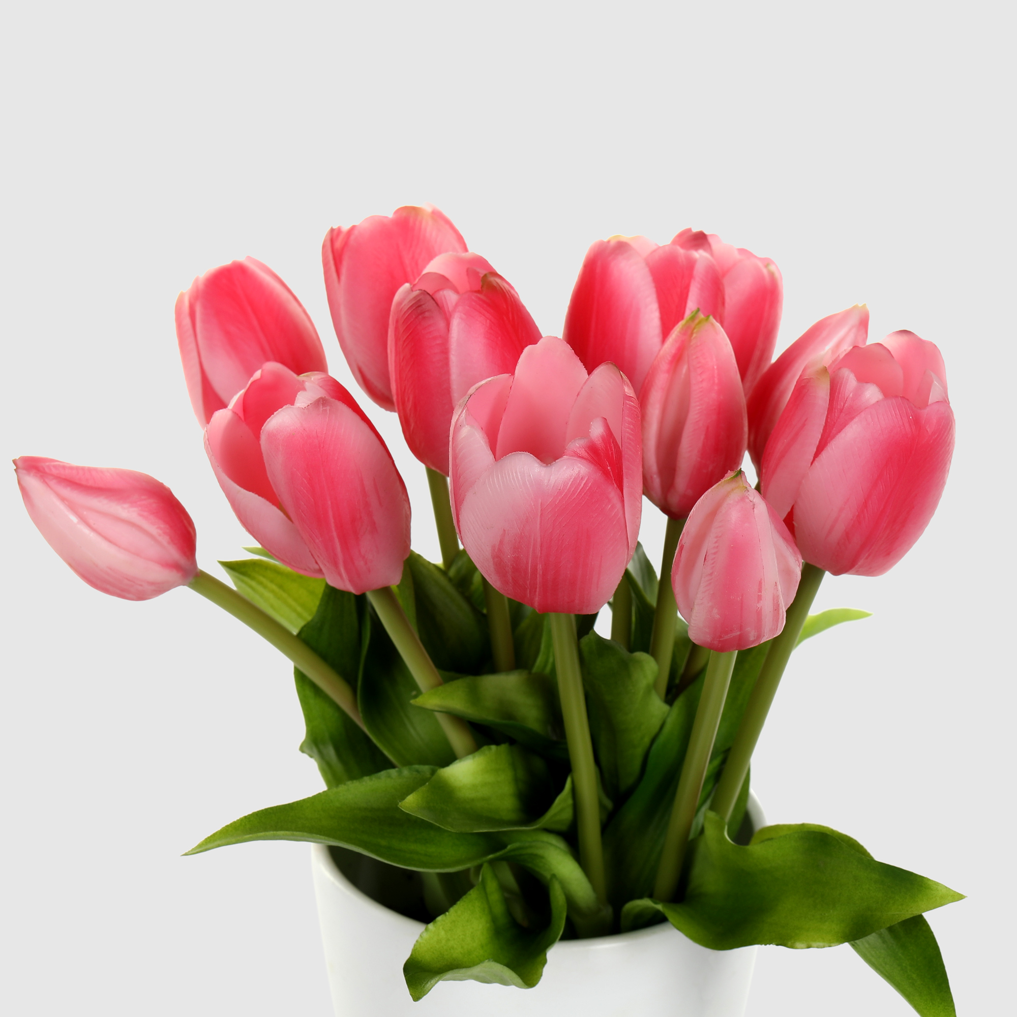 Букет тюльпанов Конэко-О 10147_x3 в белом кашпо 28 см, цвет розовый - фото 2