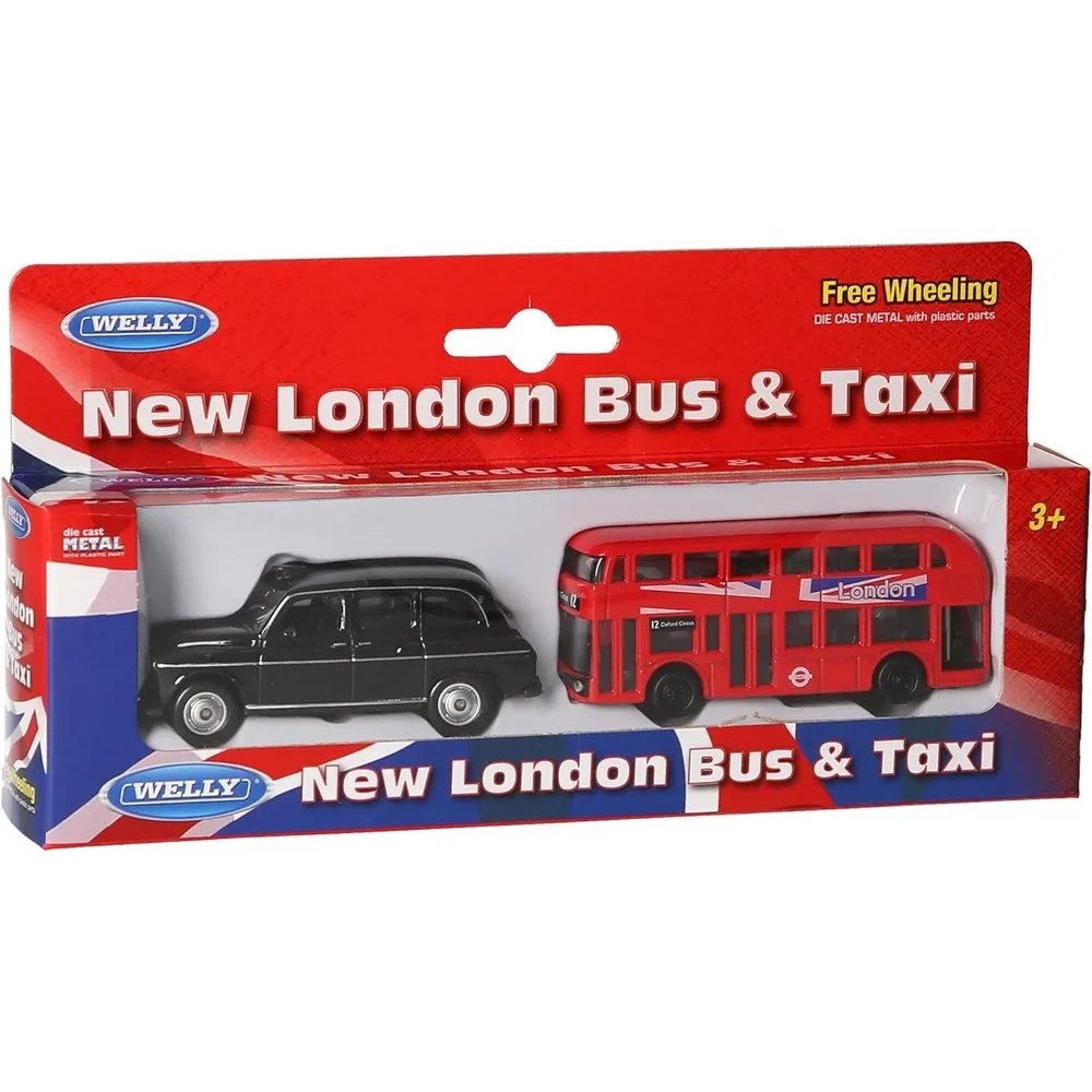 Набор машинок Welly Лондонский автобус и такси, цвет красный
