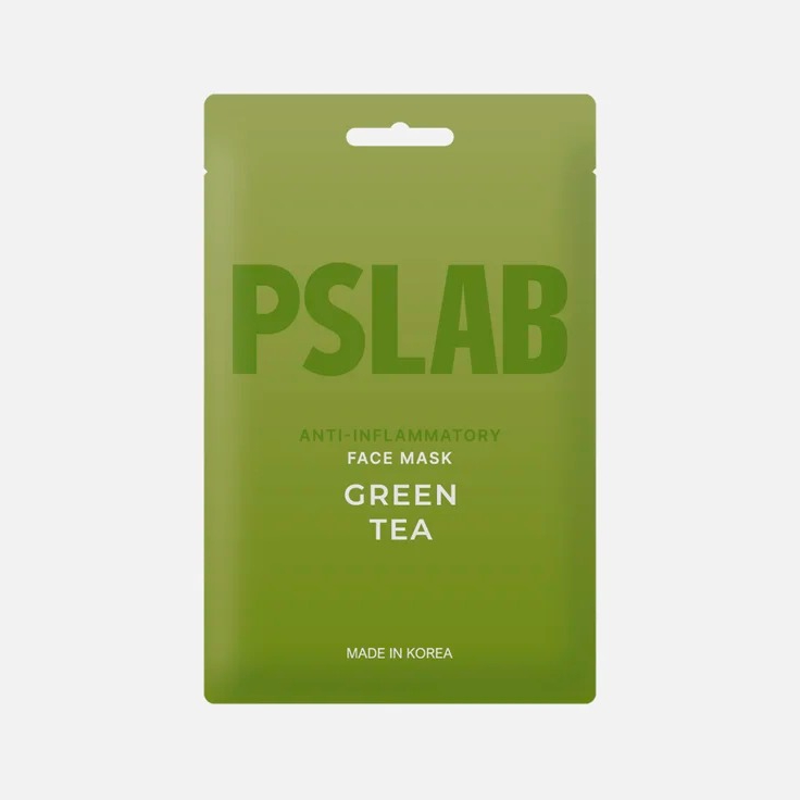 Маска для лица PSLAB Green tea противовоспалительная 23 мл ультрапитательная тканевая маска флюид almond milk 20г
