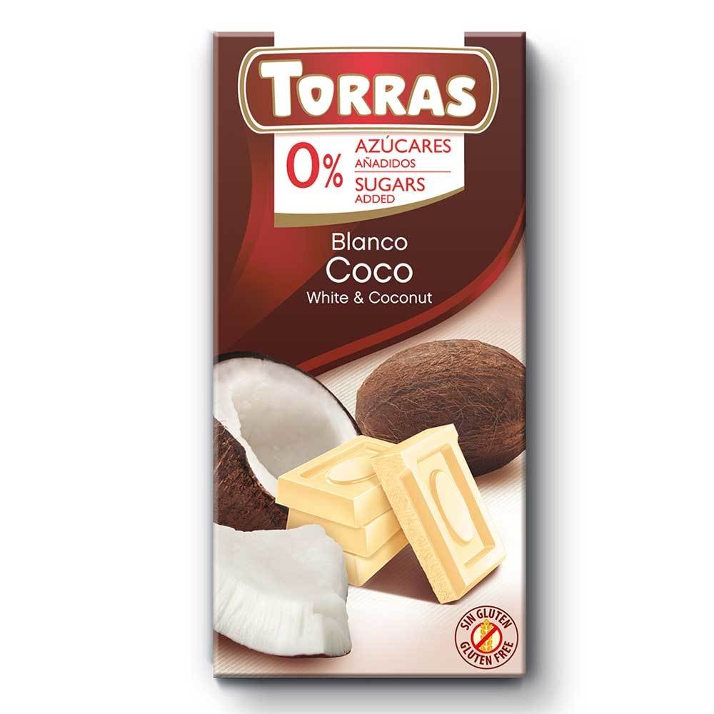 Шоколад  Torras белый с кокосовой стружкой без сахара 75 г ароматизатор спрей grand caratt shanghai белый чай 100 мл