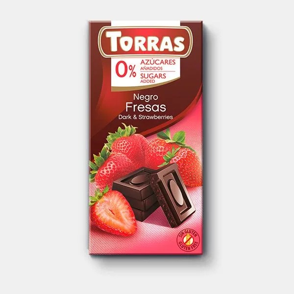 Шоколад  Torras темный 52% с кусочками клубники без сахара 75 г шоколад pergale с кусочками клюквы темный 220 г