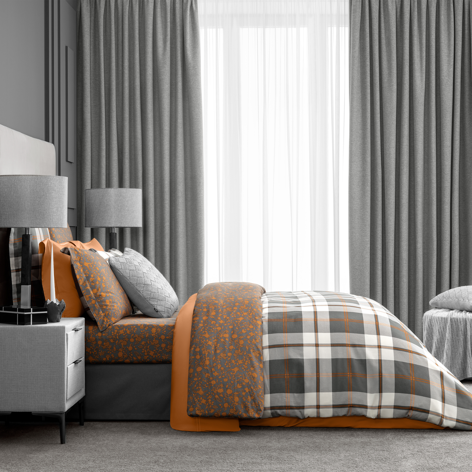 Комплект постельного белья Togas Корли Полуторный Серый/Оранжевый, размер Полуторный - фото 3