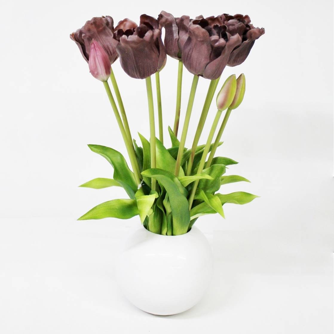 Тюльпаны Конэко-О 10151_х2_10161 в белом кашпо 45 см, цвет фиолетовый