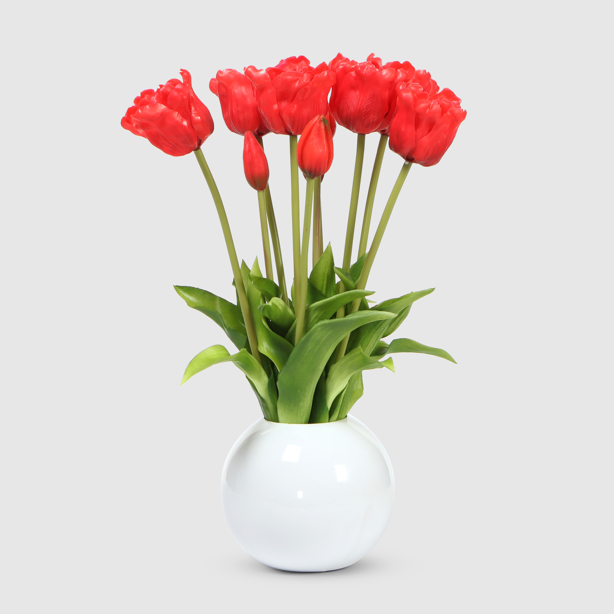 

Тюльпаны Конэко-О 10152_Х2_10161 в белом кашпо 45 см, Красный;зеленый;белый