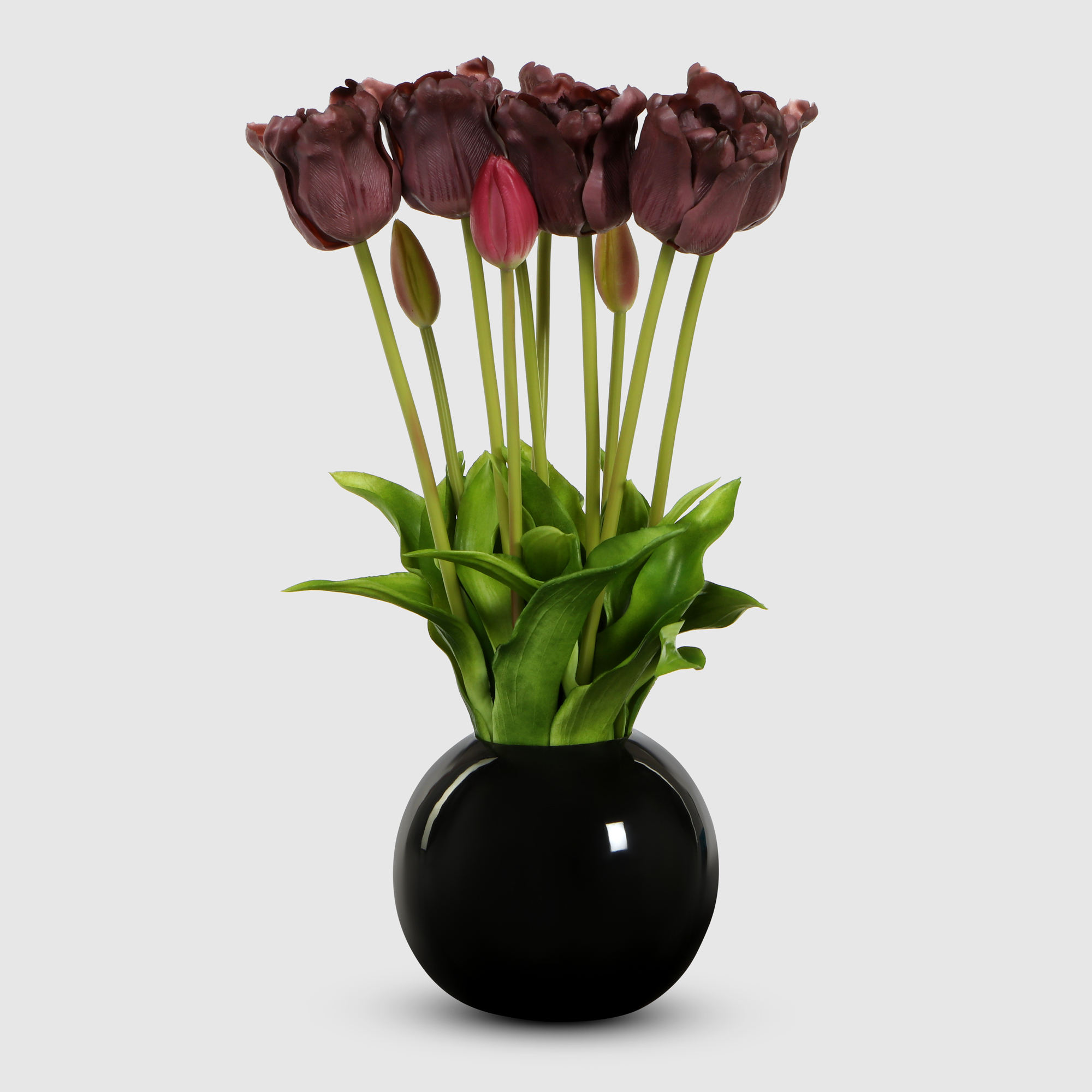 Тюльпаны Конэко-О 10151_Х2_10160 в черном кашпо 45 см, цвет красный
