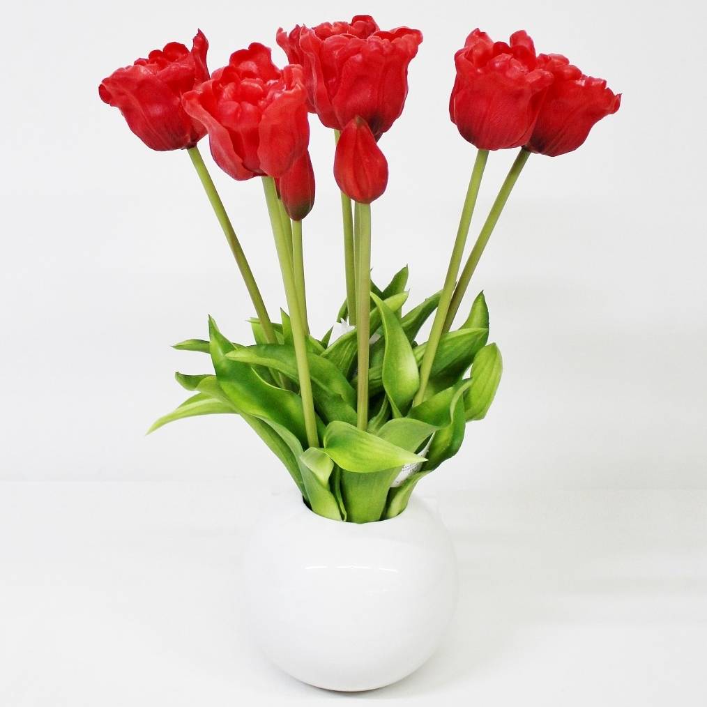 Тюльпаны Конэко-О 10152_х2_10160 в черном кашпо 45 см, цвет красный
