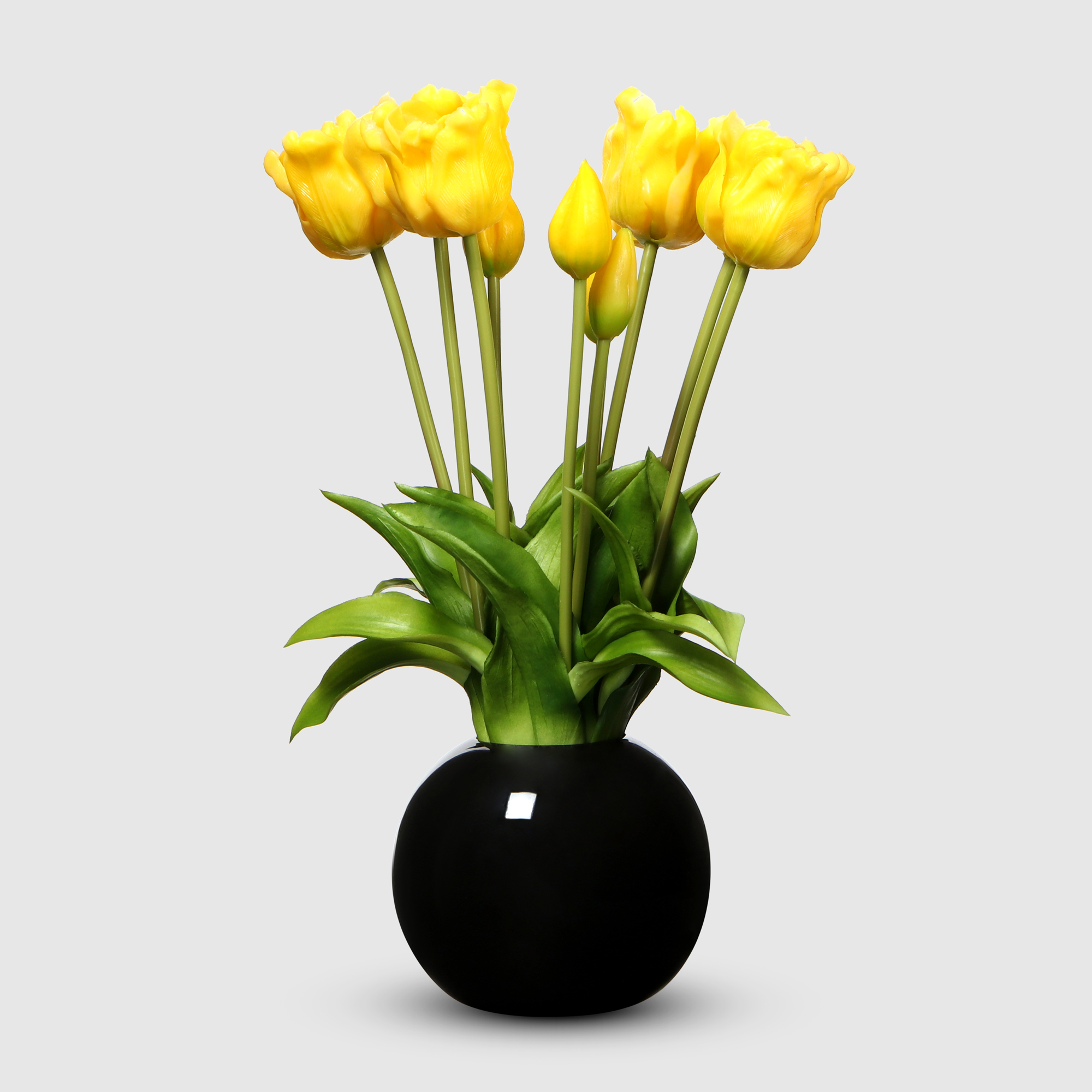 Тюльпаны Конэко-О 10153_Х2_10160 в черном кашпо 45 см, цвет желтый