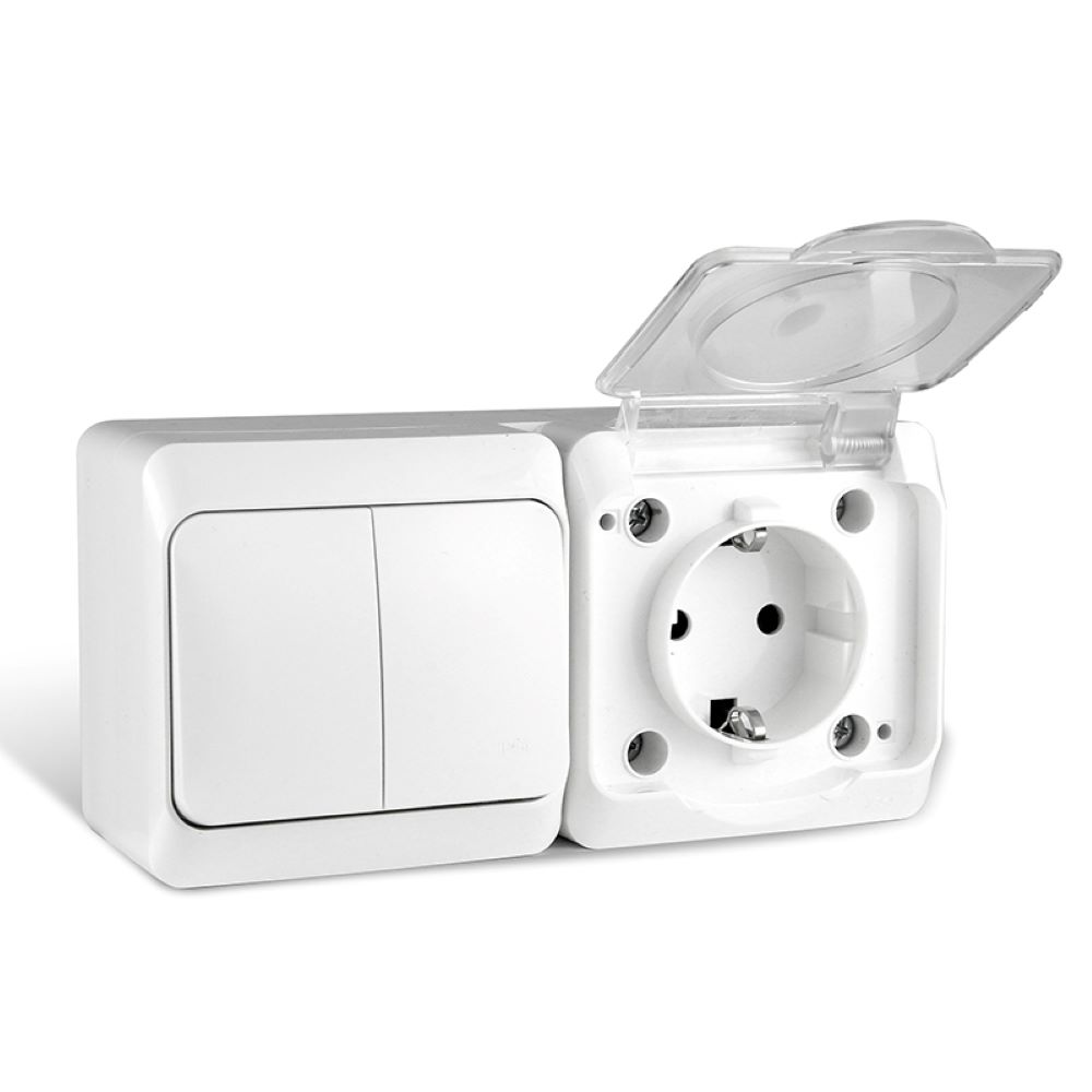 фото Многомодульный блок tokov electric nix розетка и двухклавишный выключатель белый