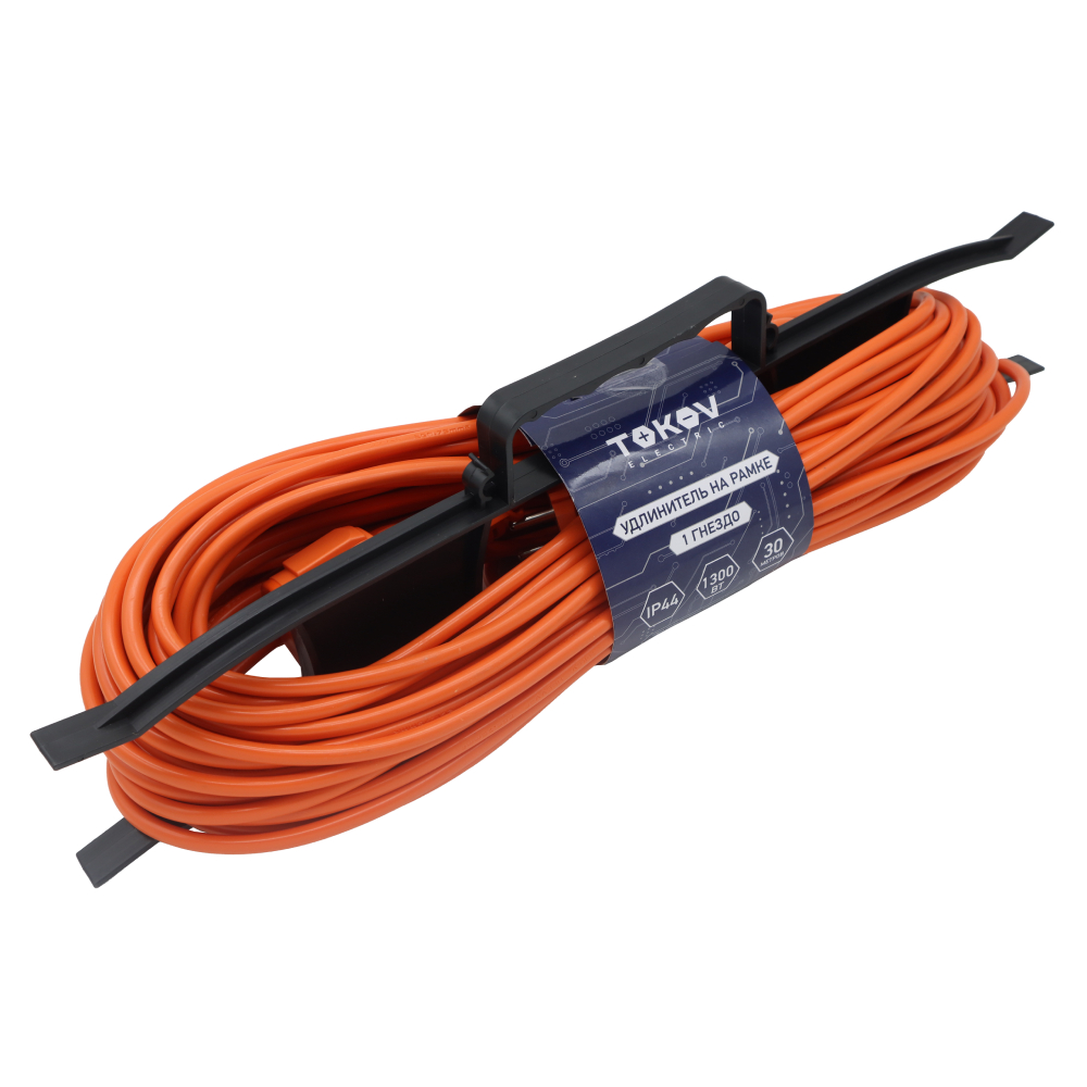 Удлинитель-шнур Tokov Electric на рамке 30 м без заземления сечение 2х0,75 мм² с защитной крышкой, цвет оранжевый
