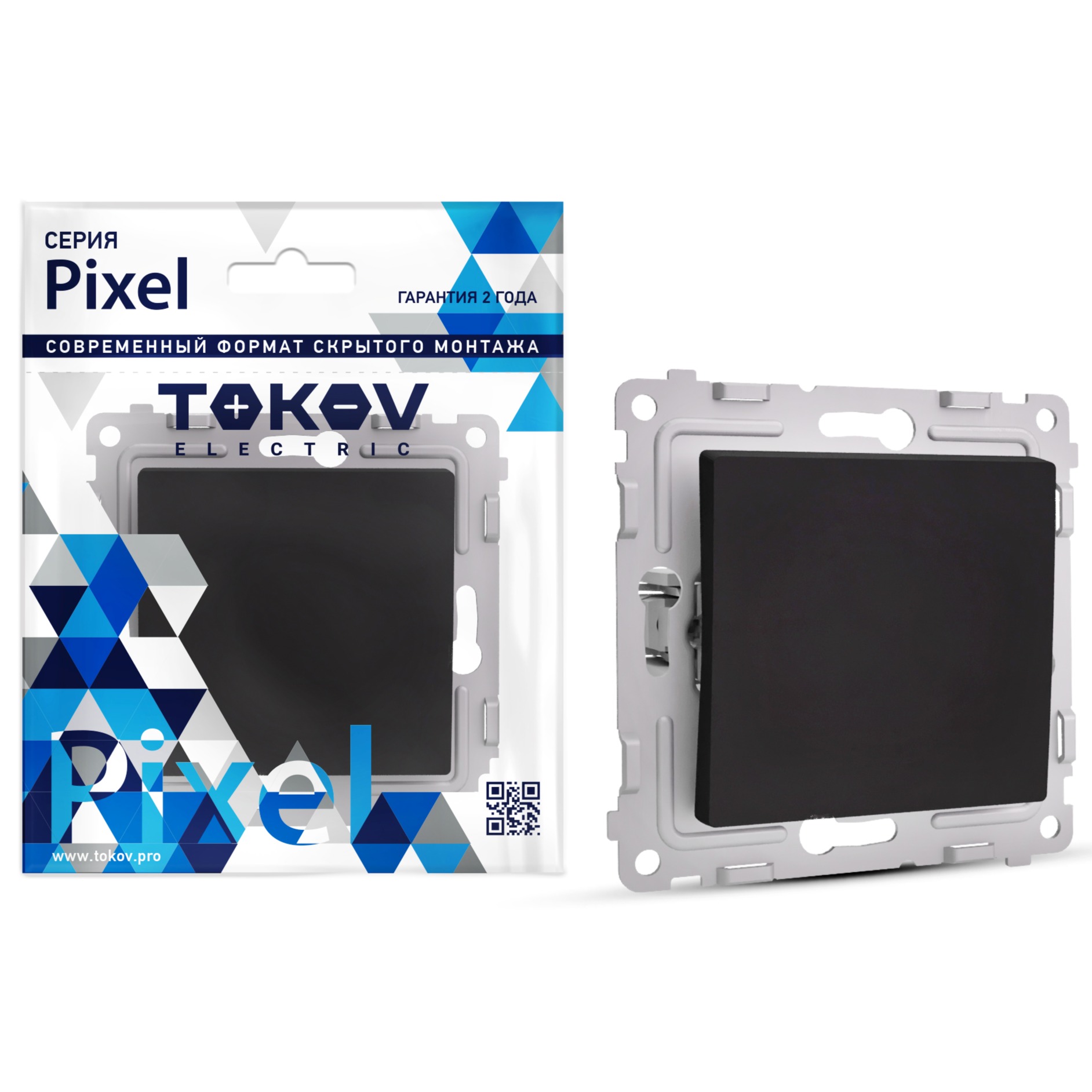 фото Переключатель tokov electric pixel проходной одноклавишный цвет карбоновый