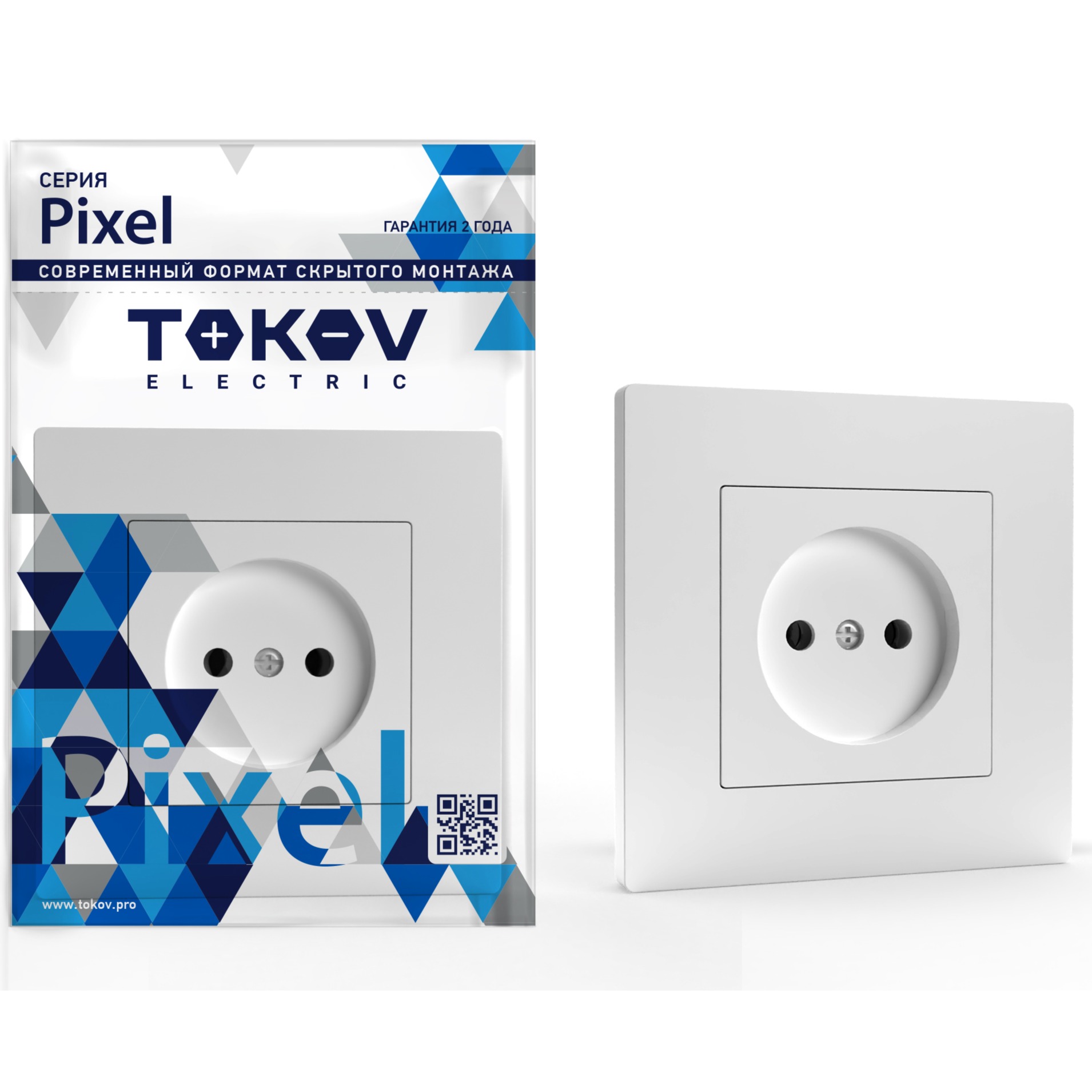 фото Розетка tokov electric pixel 1-м без заземления в сборе белая