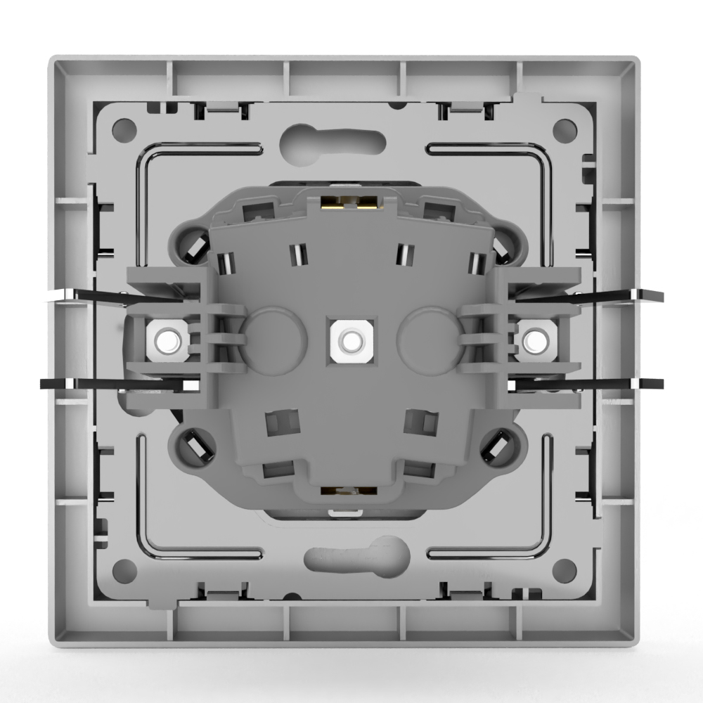 фото Розетка tokov electric pixel 1-м с заземлением с защитными шторками в сборе цвет алюминий