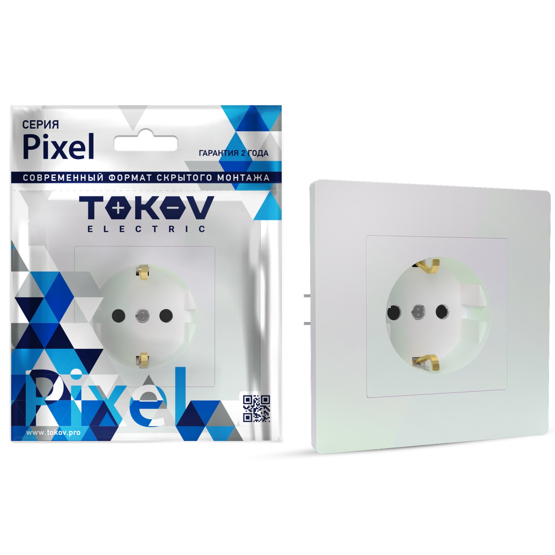 Розетка Tokov Electric Pixel 1-м с заземлением с защитными шторками в сборе перламутровая