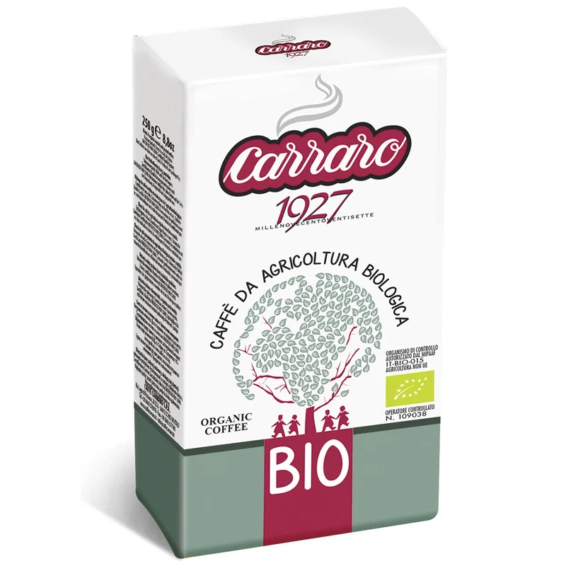 Кофе молотый Carraro BIO вакуумная упаковка 250Г кофе молотый carraro arabica 100% 250g 8000604001344