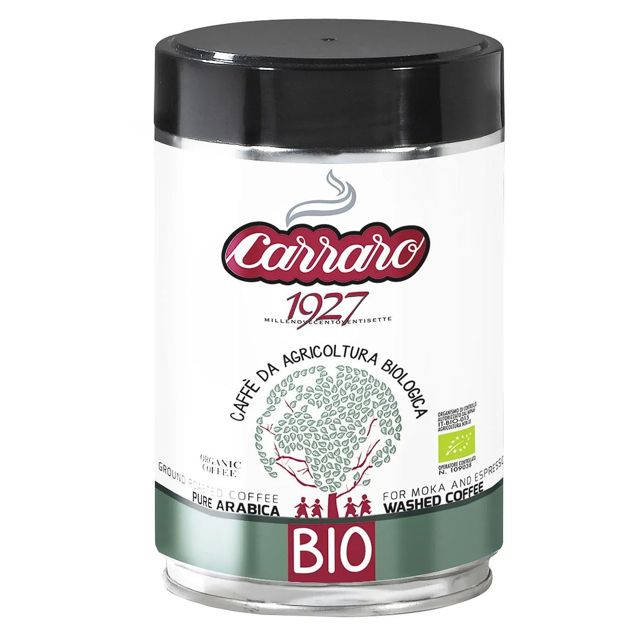 Кофе молотый Carraro BIO жестяная банка 250Г кофе зерновой carraro bio 500 гр вак зерн