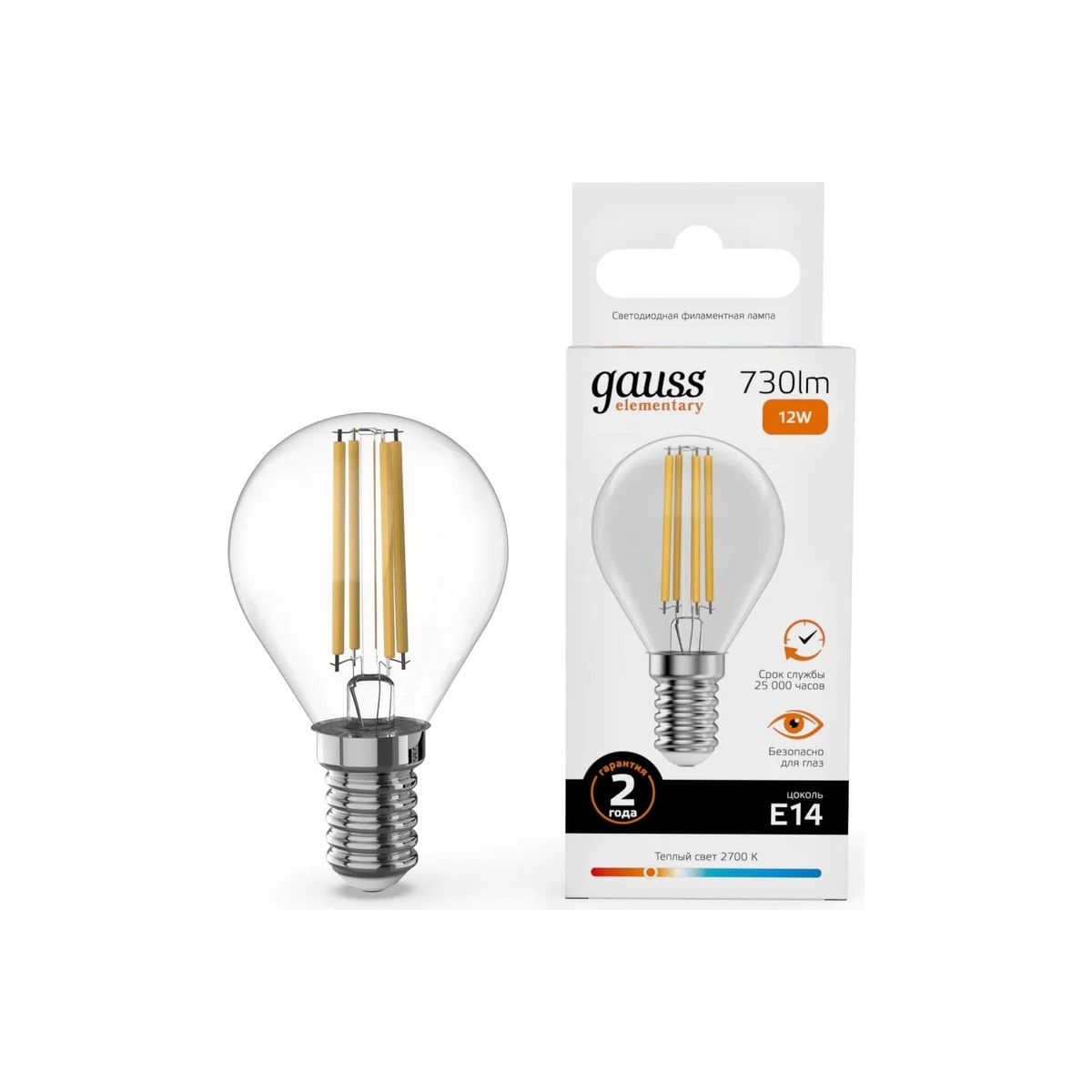 

Лампа Gauss Filament Elementary Шар 12W 730lm 2700К Е14 LED