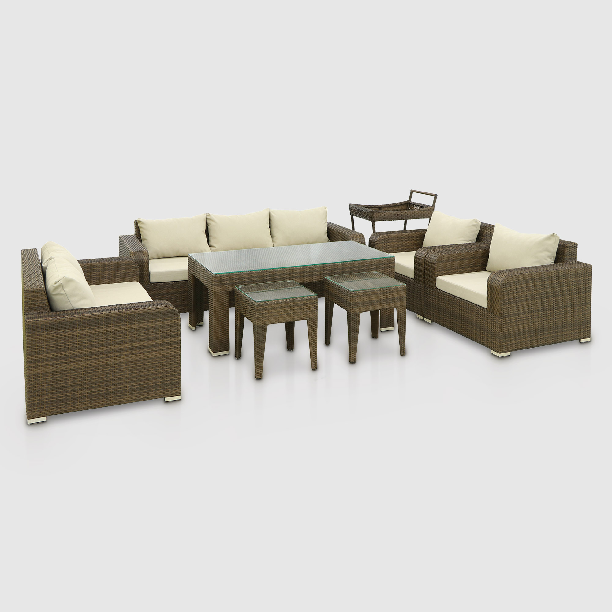 Комплект мебели Ns Rattan Ottavia коричневый с бежевым 8 предметов кофейный комплект из искусственного ротанга алиса