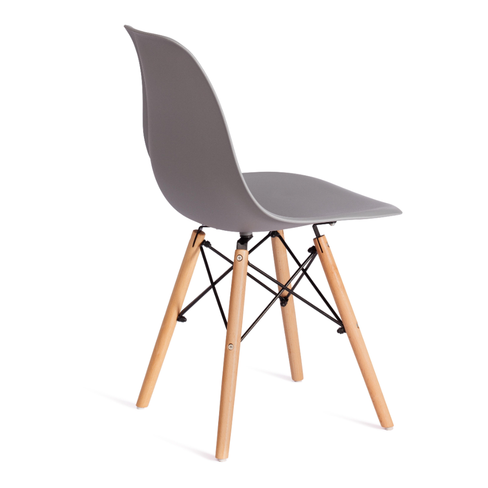 Стул ТС Cindy Chair пластиковый с ножками из бука светло-серый 45х51х82 см, цвет натуральное дерево, черный - фото 5