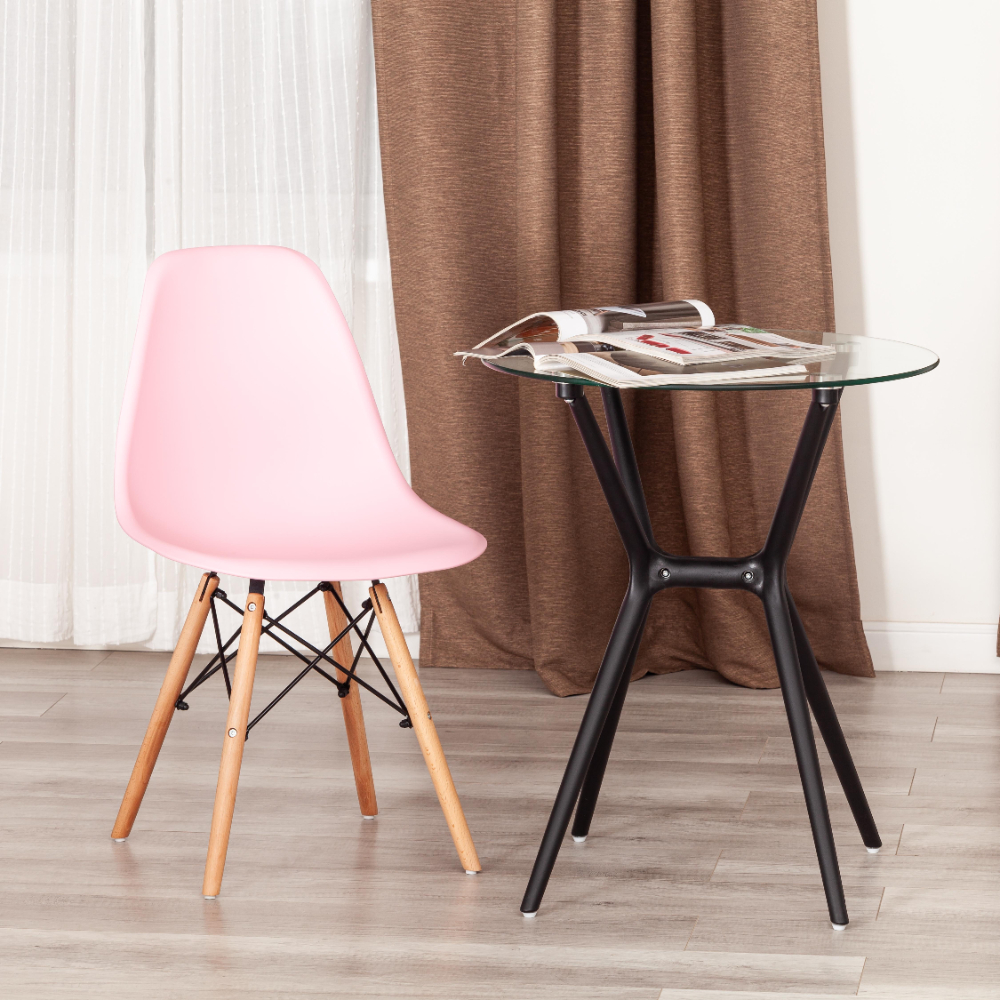 Стул ТС Cindy Chair пластиковый с ножками из бука светло-розовый 45х51х82 см, цвет натуральное дерево, черный - фото 2