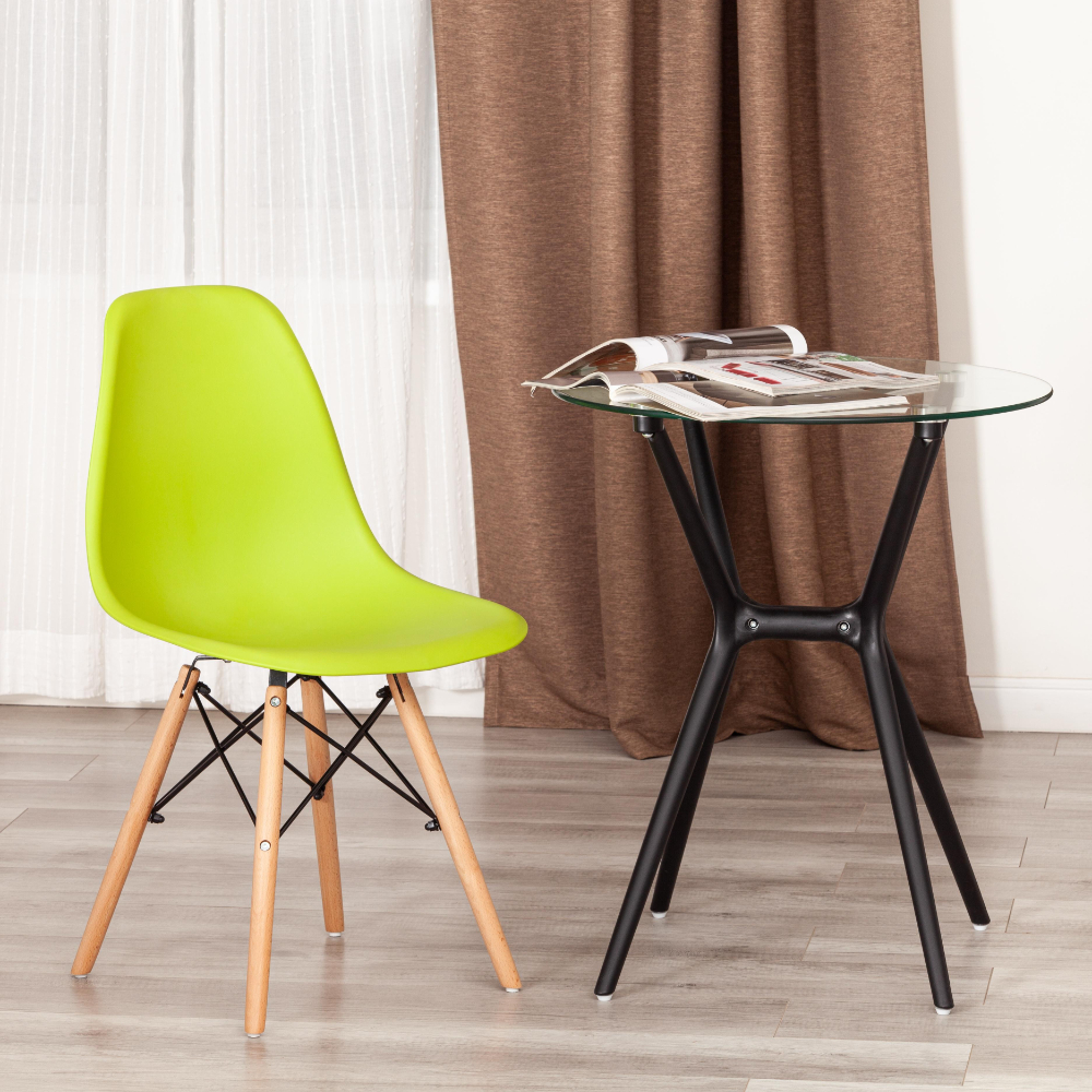 Стул ТС Cindy Chair пластиковый с ножками из бука салатовый 45х51х82 см, цвет натуральное дерево, черный - фото 2