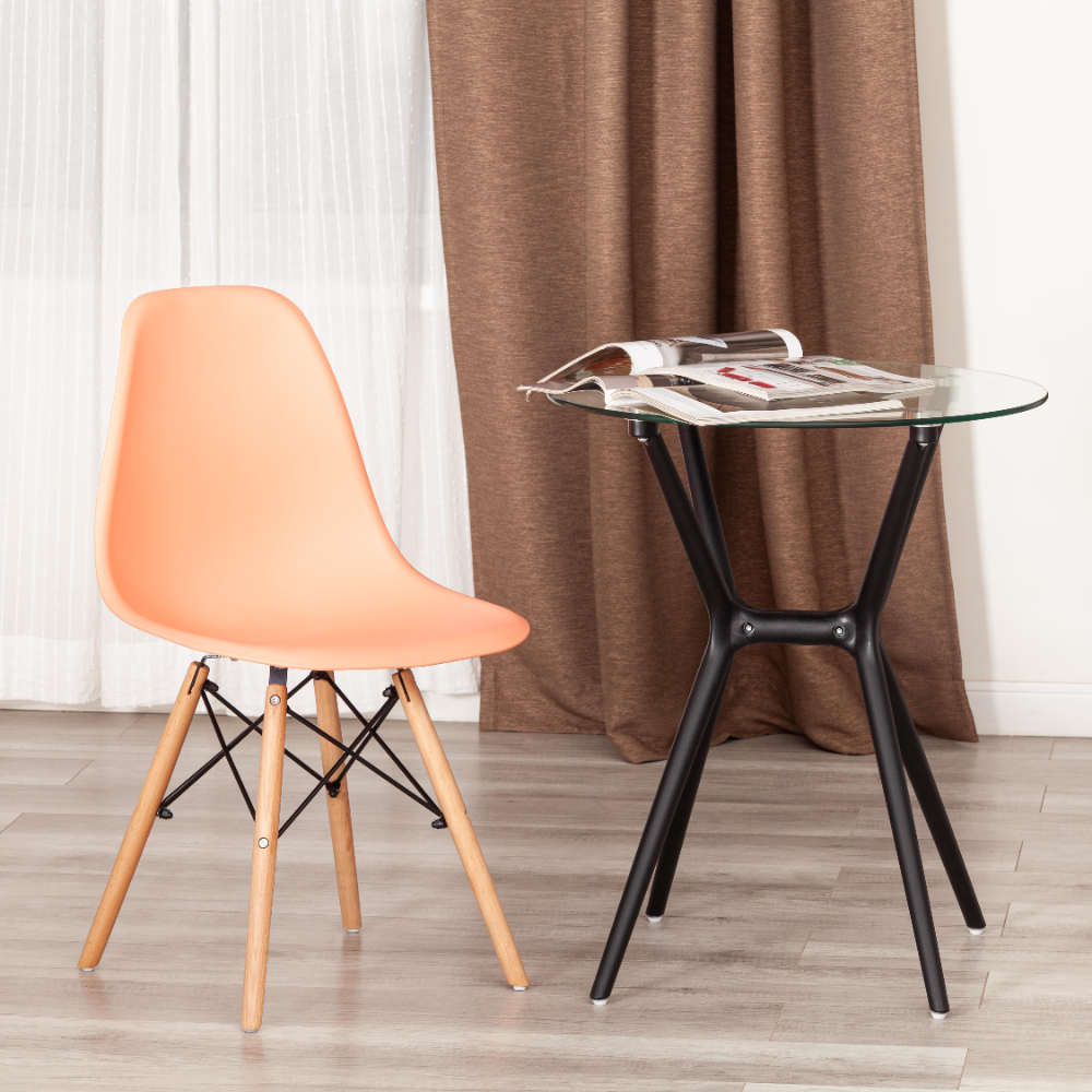Стул ТС Cindy Chair пластиковый с ножками из бука оранжевый 45х51х82 см, цвет натуральное дерево, черный - фото 2