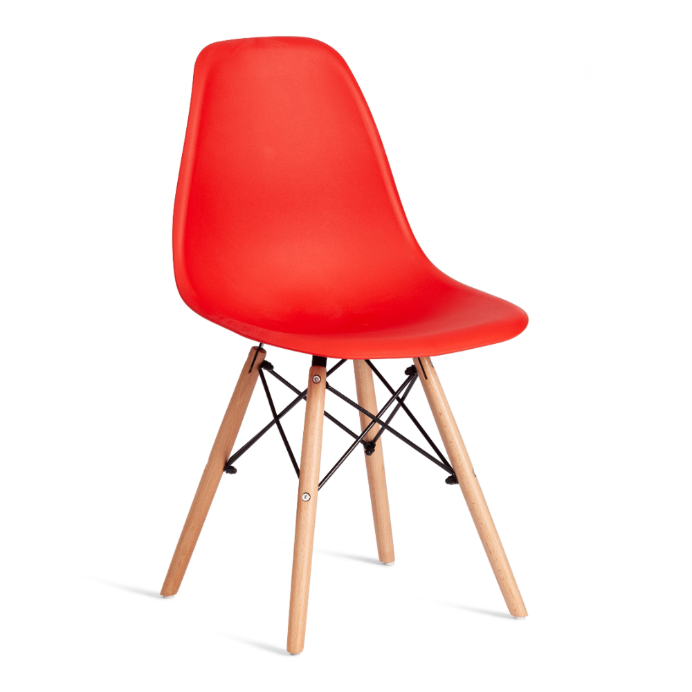 Стул ТС Cindy Chair пластиковый с ножками из бука красный 45х51х82 см, цвет натуральное дерево, черный - фото 1