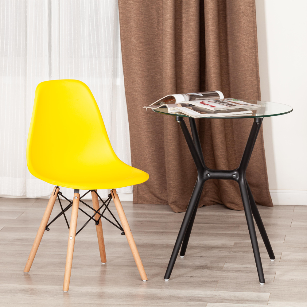 Стул ТС Cindy Chair пластиковый с ножками из бука желтый 45х51х82 см, цвет натуральное дерево, черный - фото 2