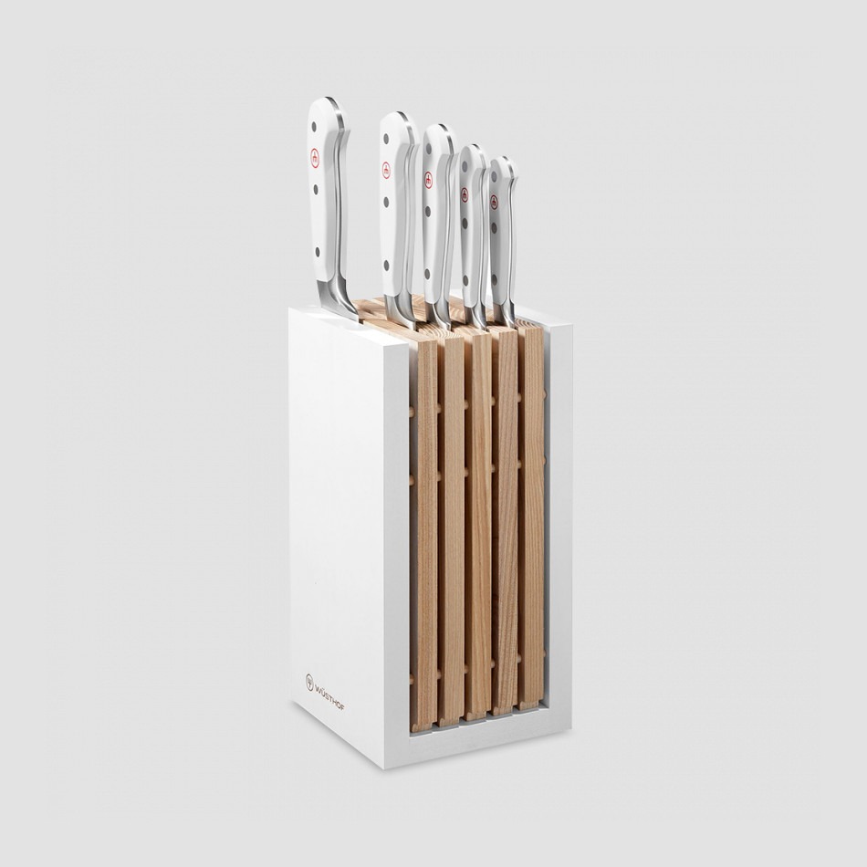Набор кухонных ножей Wuesthof White Classic на подставке 6 предметов комбинированный водный точильный камень для ножей suehiro на подставке 1000 3000