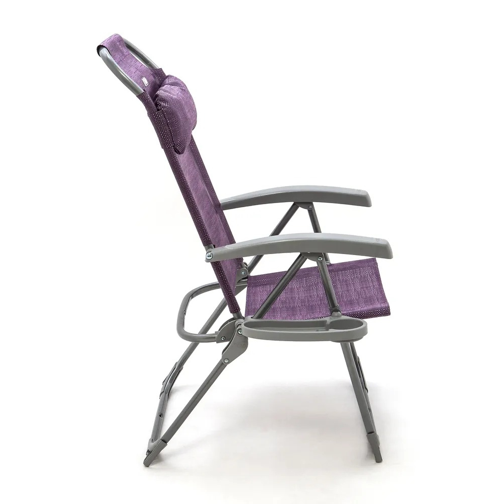 Кресло-шезлонг Ника с полкой складное баклажановое 120 кг 75х70х109 см, цвет серый - фото 2