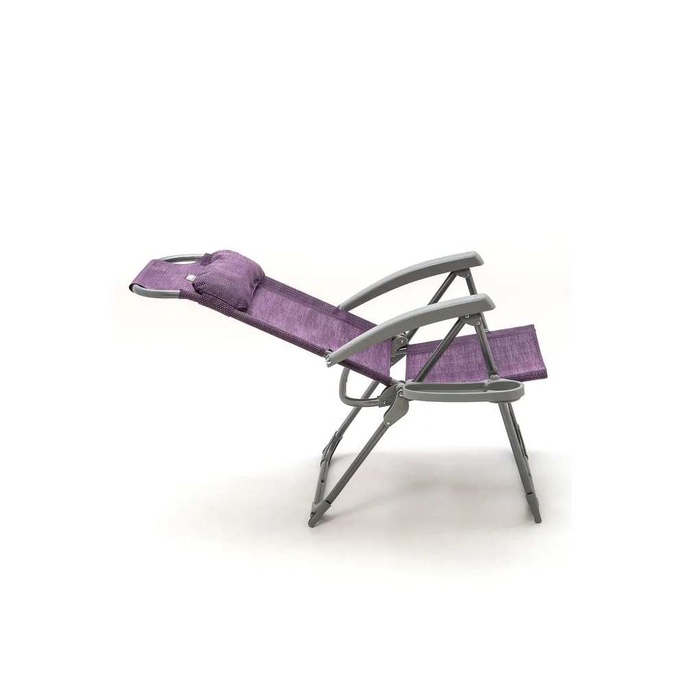 Кресло-шезлонг Ника с полкой складное баклажановое 120 кг 75х70х109 см, цвет серый - фото 3