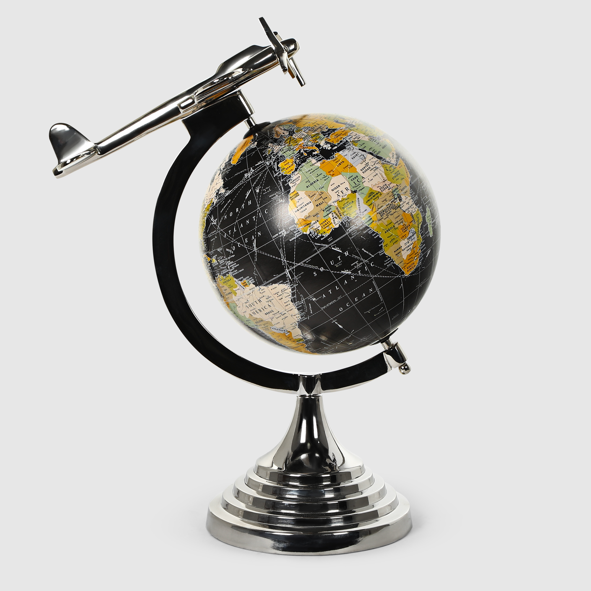 Глобус Dekor pap декоративный с фигуркой самолета 32х30х44 см, цвет металлический - фото 1