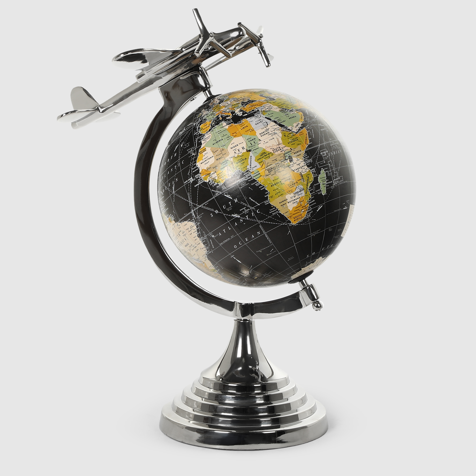Глобус Dekor pap декоративный с фигуркой самолета 32х30х44 см, цвет металлический - фото 2